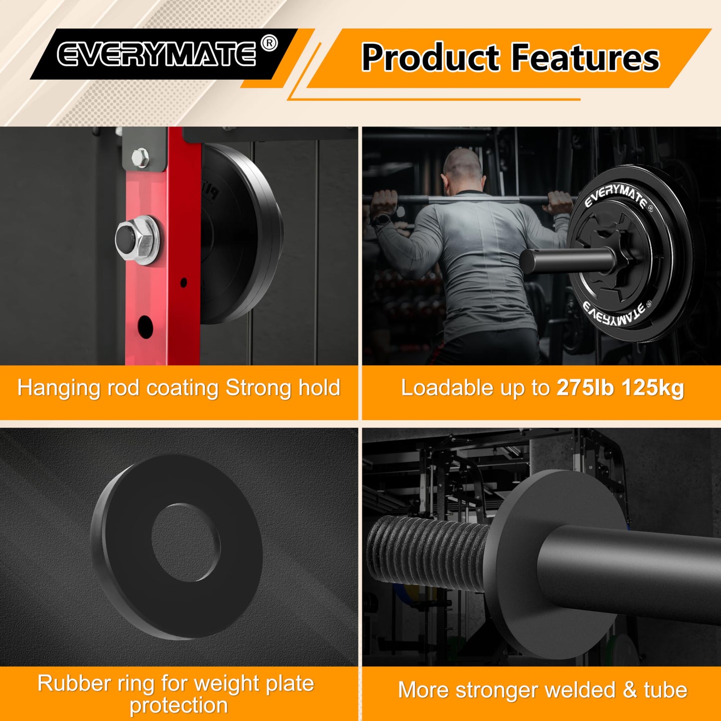 EVERYMATE Weight Plate Holder: Power Rack Attachments Squat Rack Weight Plate Rack for 1 inch Standard Weight Plates, 2x2 3x3 2x3 Power Cage Accessories Weight Plate Storage