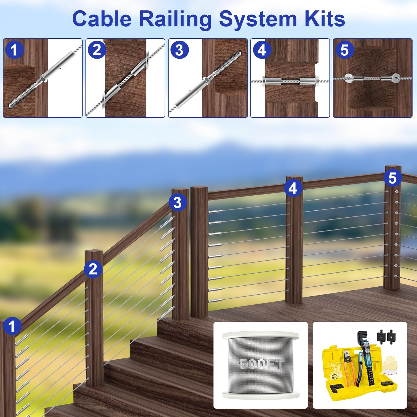 BLIKA 10 Pair 1/8" Invisible Crimp Cable Railing Swage Lag Screws, Right&Left Swage Lag Screws for Stair Cable Railing System, T316 Stainless Steel, Cable Railing Hardware, Invisible Crimp Fitting