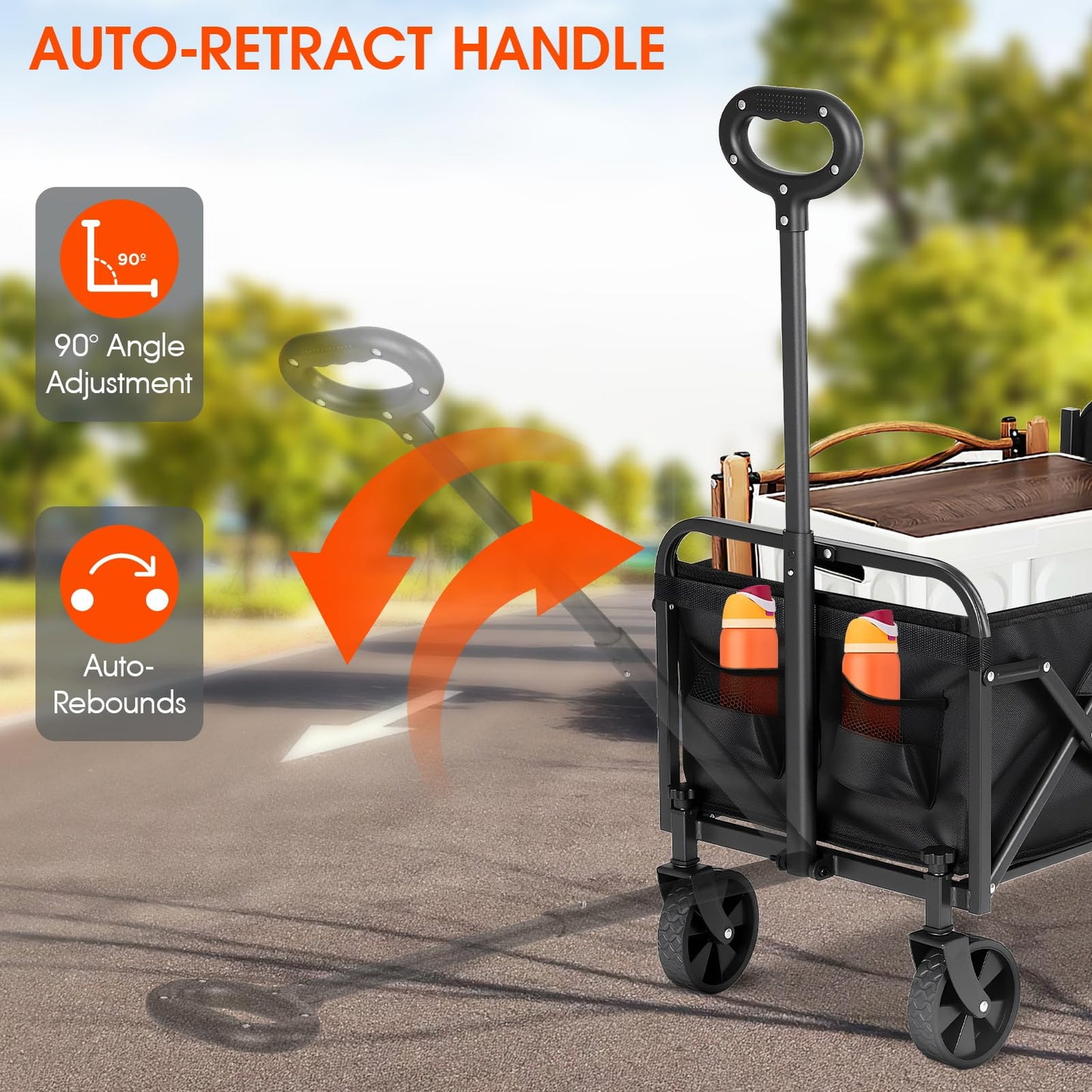 Verovita 350LBS Heavy Duty Collapsible Wagon with Extended Tailgate - 120L Foldable Utility Cart, All-Terrain Wheels Portable Beach Wagon for Camping, Grocery Shopping, Picnic & Outdoor Travel