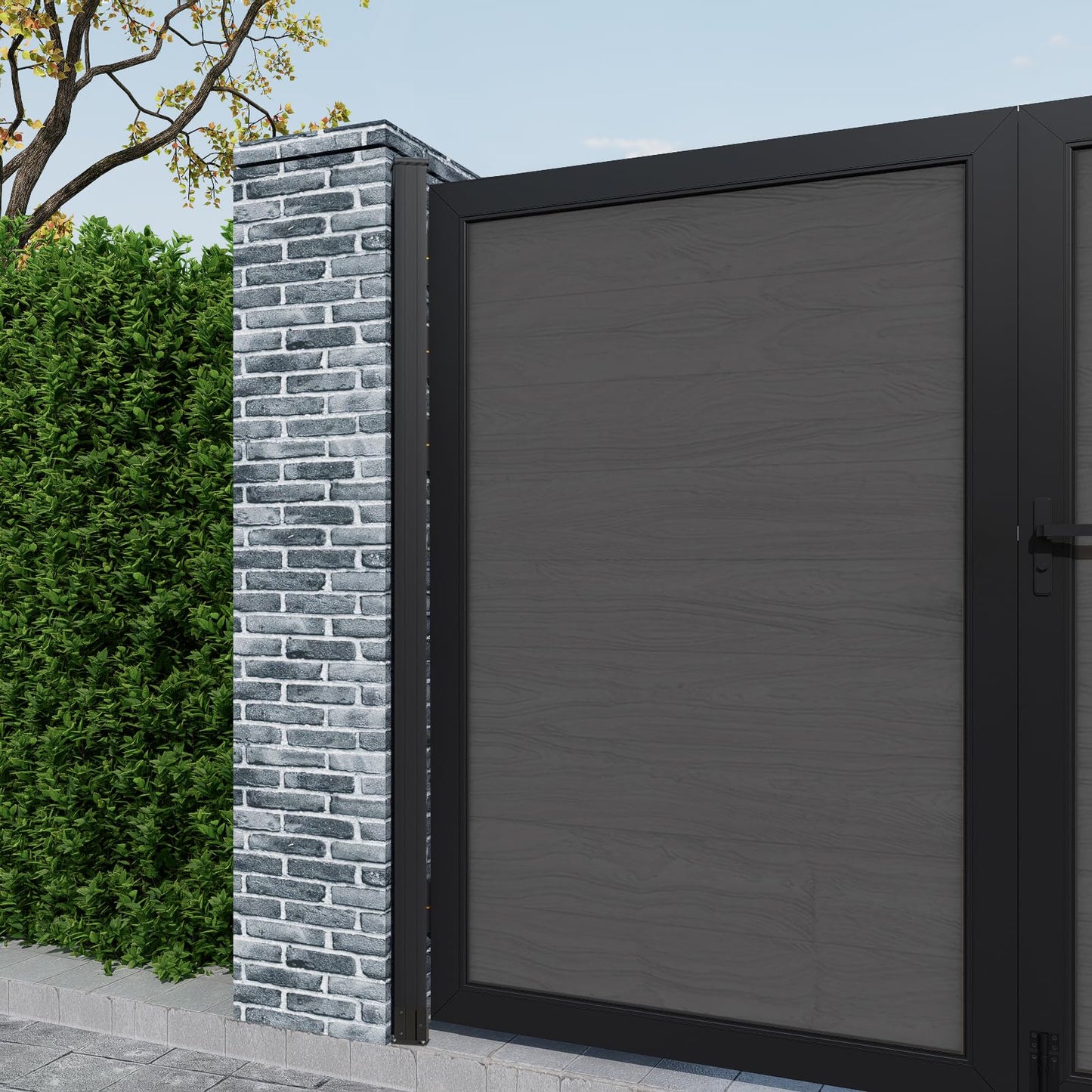 Treslam Wood Plastic Privacy Double Fence Gate 6ft(H) x 8ft(W), Metal Frame with Knob Kits, Durable Composite Outdoor Gate,Silver Gray