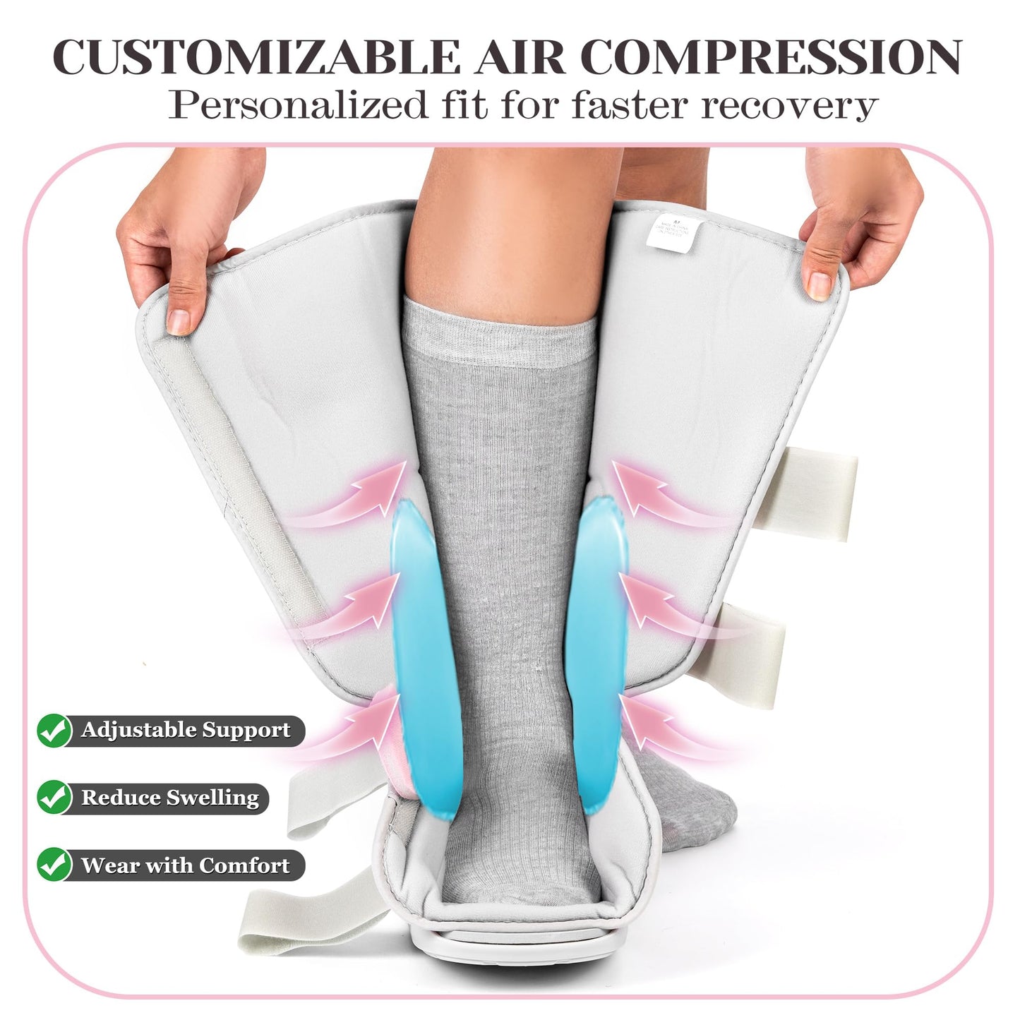 Jewlri Tall Walking Boot for Broken Foot, Air Cam Walker Boot for Foot Injury, Sprained Ankle, Fracture Recovery, Grey Shell with Light Pink Lining Women Medium