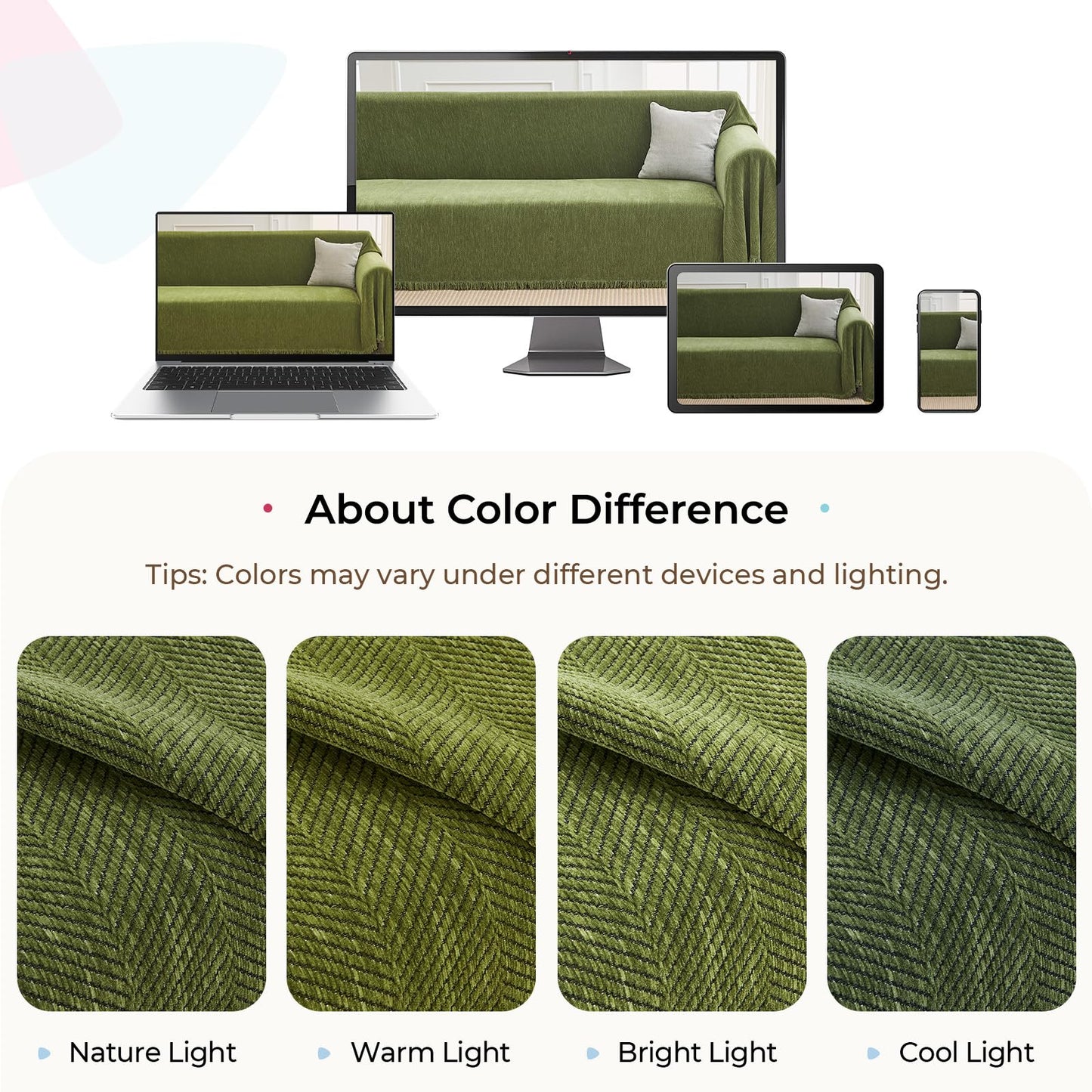 CAPALOCA Sectional Couch Covers 2 Pieces, L Shaped Couch Cover with Herringbone Pattern Chenille Sectional Cover Washable Sofa Slipcovers (X-Large: 71" x 110" + 71" x 118", Green)