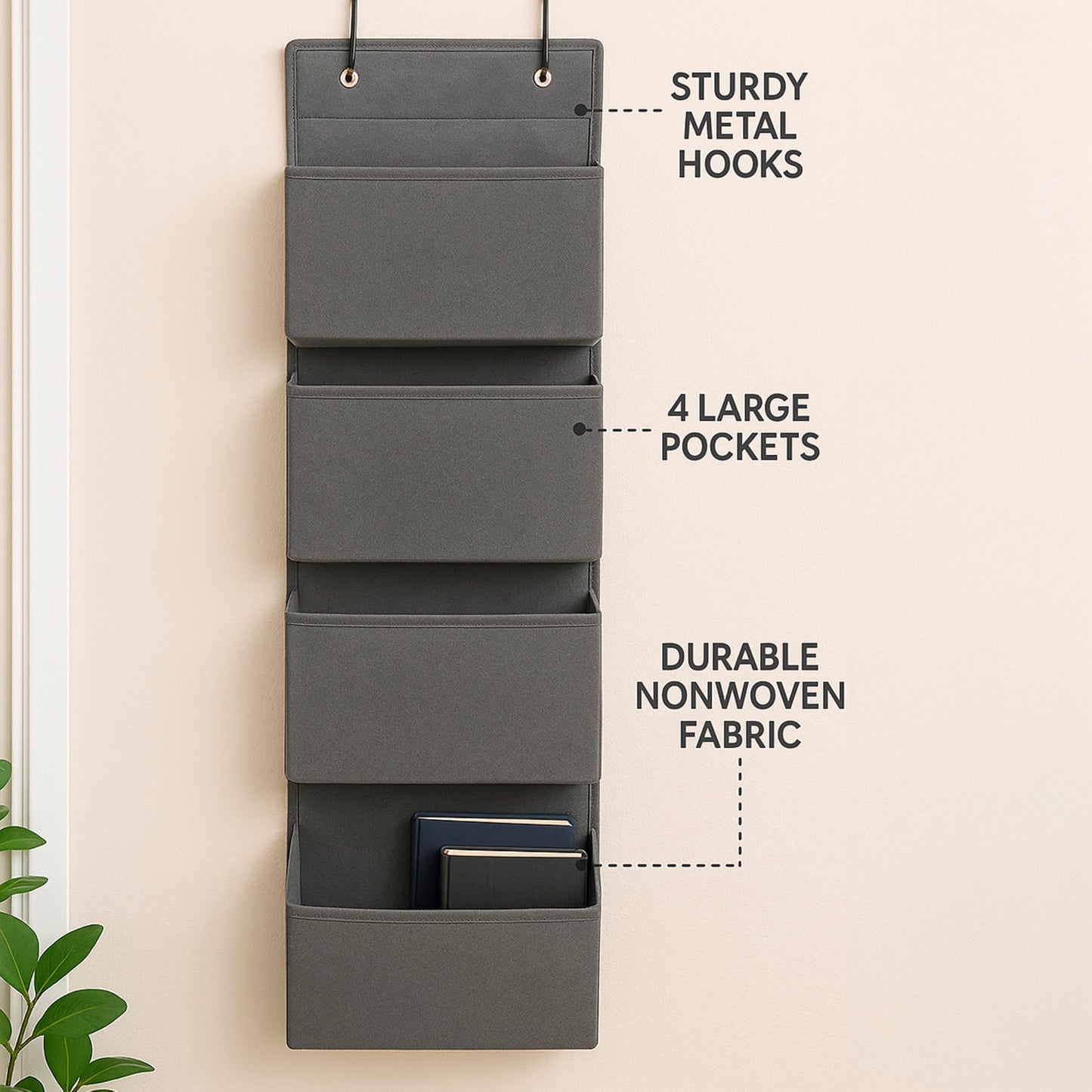 Joyful Moose Over the Door Hanging Organizer Closet Storage Bins Grey