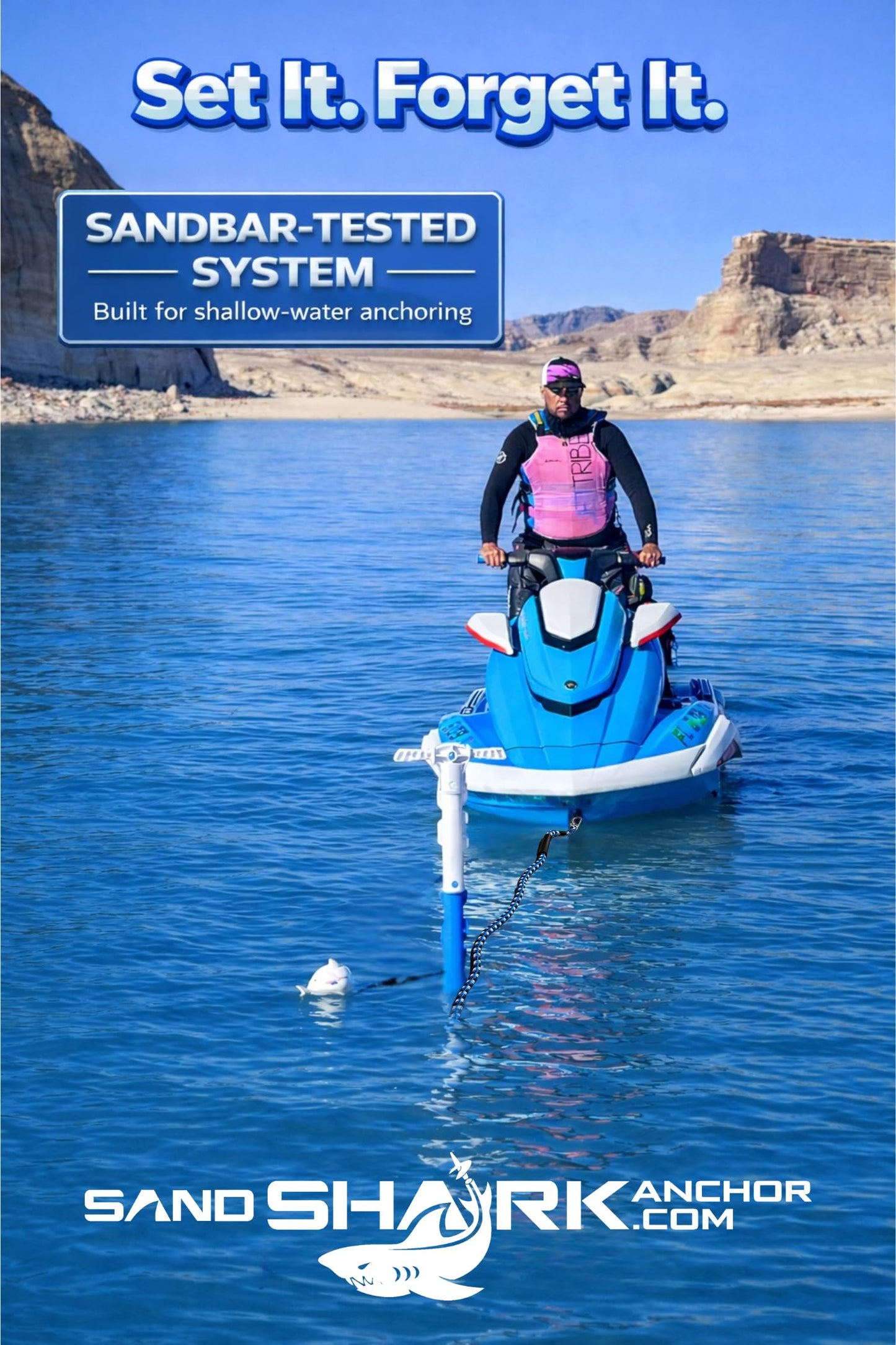 SandShark Premium Anchor Bungee Dock Line. Boat Accessories Anchor Line Absorbs Shock to Anchors and Docks w/Stainless Steel Clip - Blue - 7-14ft