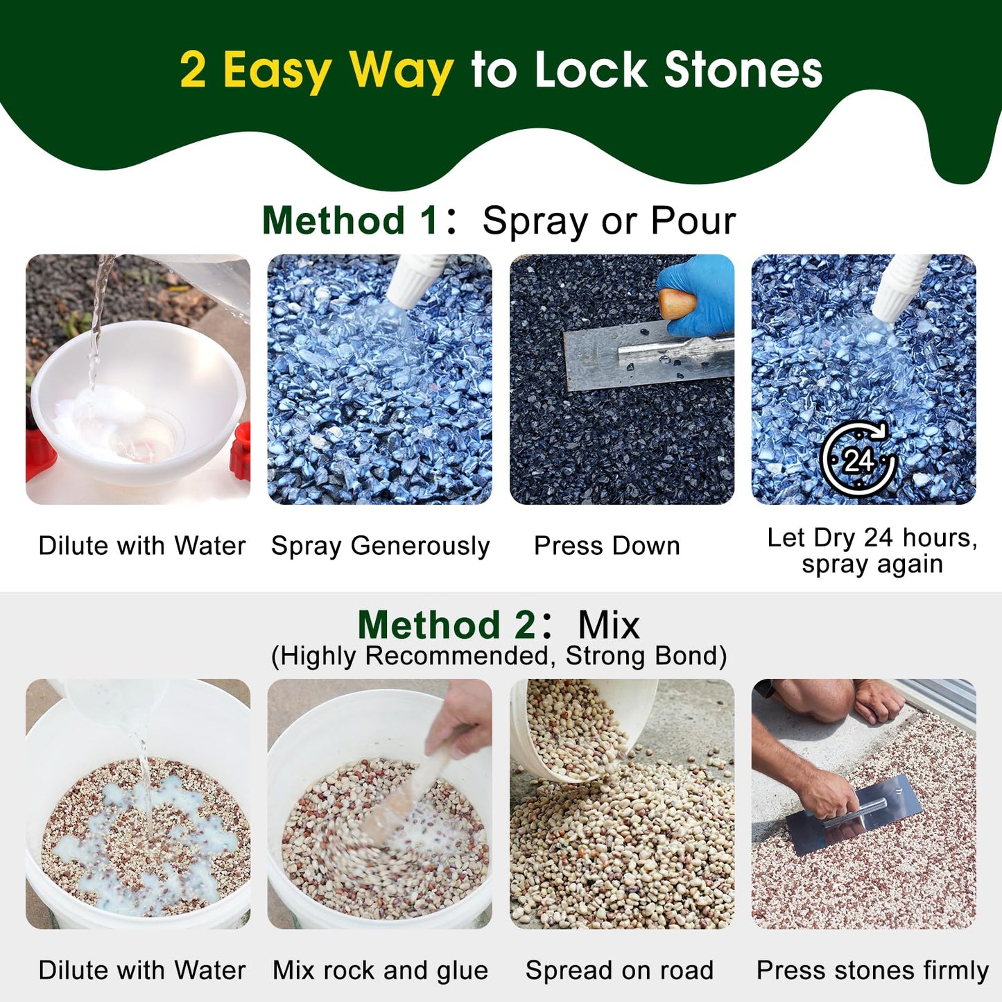 Teexpert 1 Gallon Rock Glue for Landscaping – Strong Pea Gravel Binder & Stone Adhesive for Walkways, Yards, Patios, and Decorative Driveway Edges