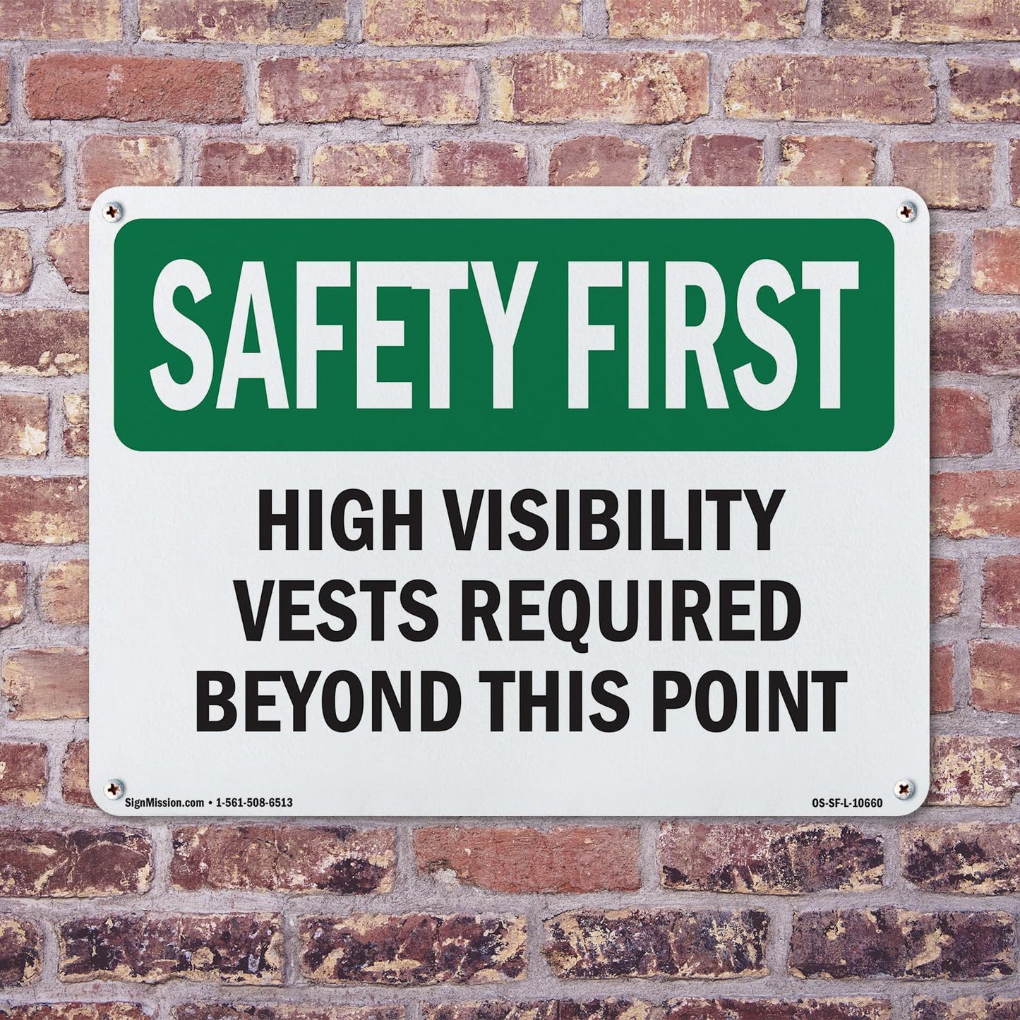 High Visibility Vests Required Beyond This Point OSHA SAFETY FIRST Rigid Plastic Sign 24 Inch x 18 Inch - 5 Pack