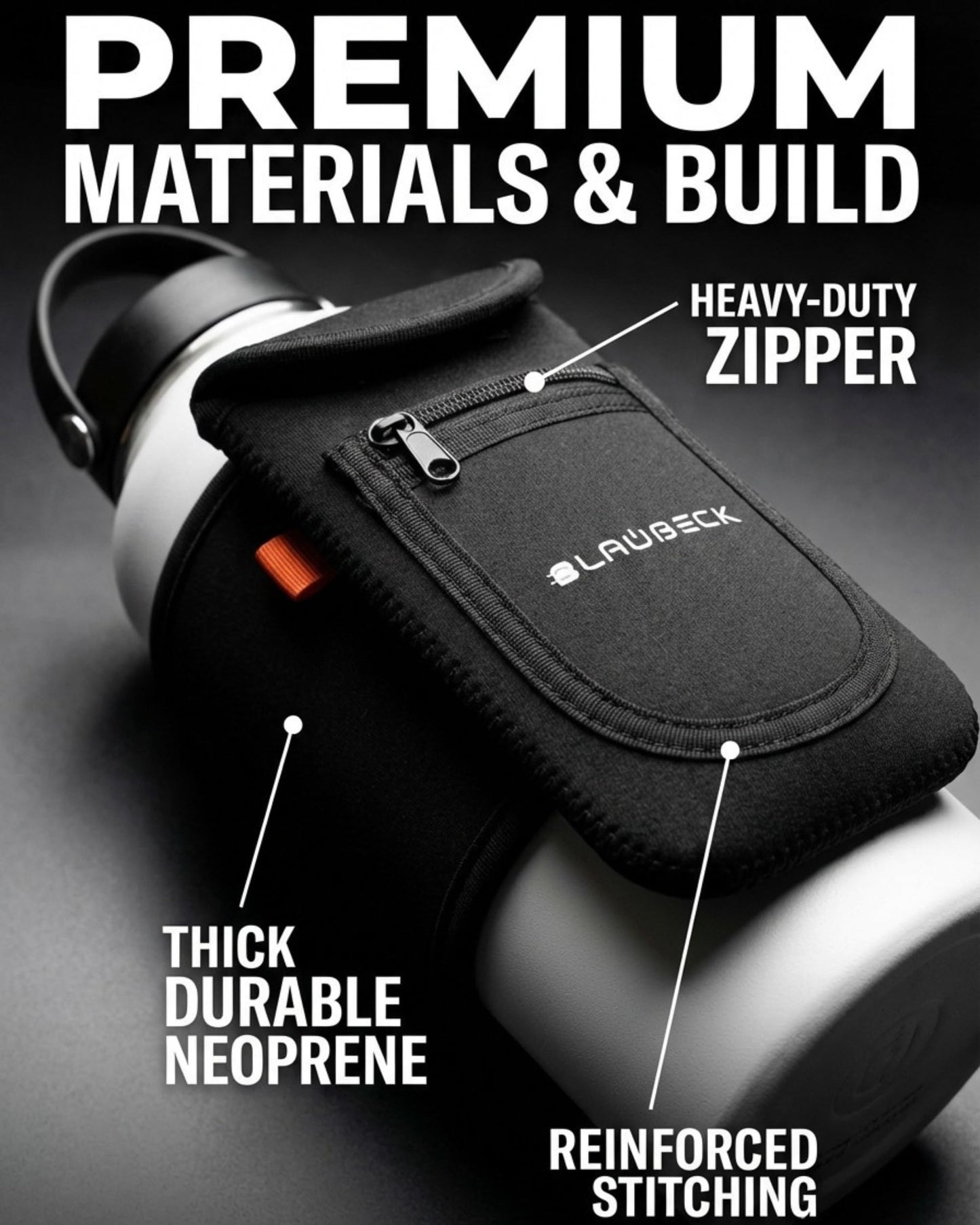 Magnetic Water Bottle Sleeve for Gym - Fits 18-40oz Bottles, 9-12 in Circumference - 4 Magnets Attach to Metal Equipment - Phone Pocket for iPhone 17 Pro Max - Black Neoprene (Bottle Not Included)