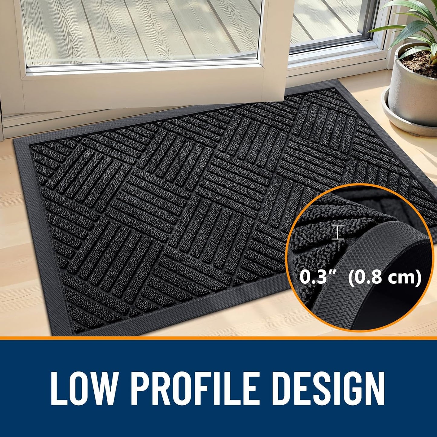 OLANLY Heavy-Duty Front Door Mat | Absorbent Non-Slip Rubber Doormat 29.5x17 - Black Diamond Design