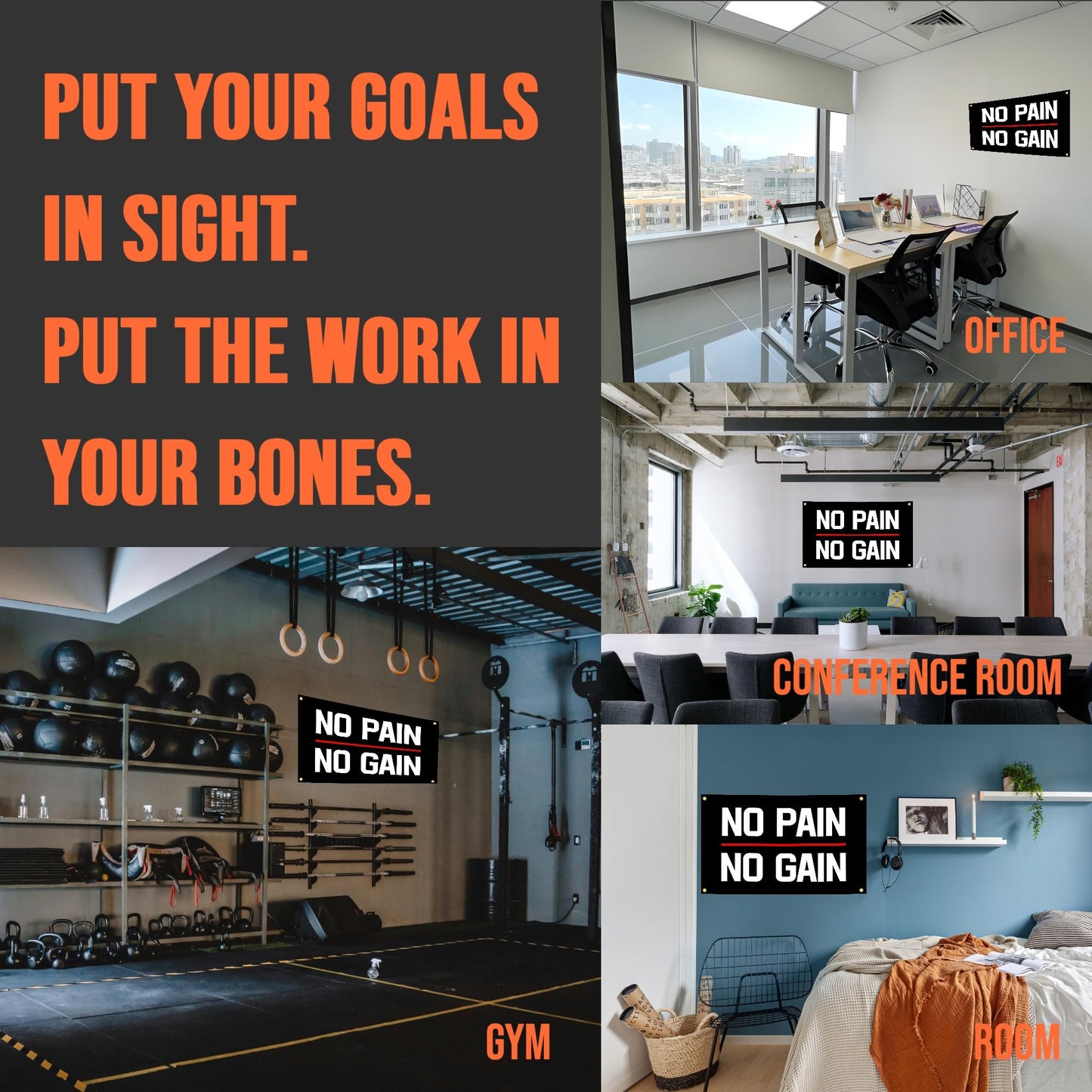 Eudaedom Fitness Gift for Bodybuilders - Easy to Hang Inspirational Gym Banner, Motivational Workout Tapestry Wall Decor for Home Gym Garage Man Cave Office, 5x3 FT, Durable & Fade-Resistant