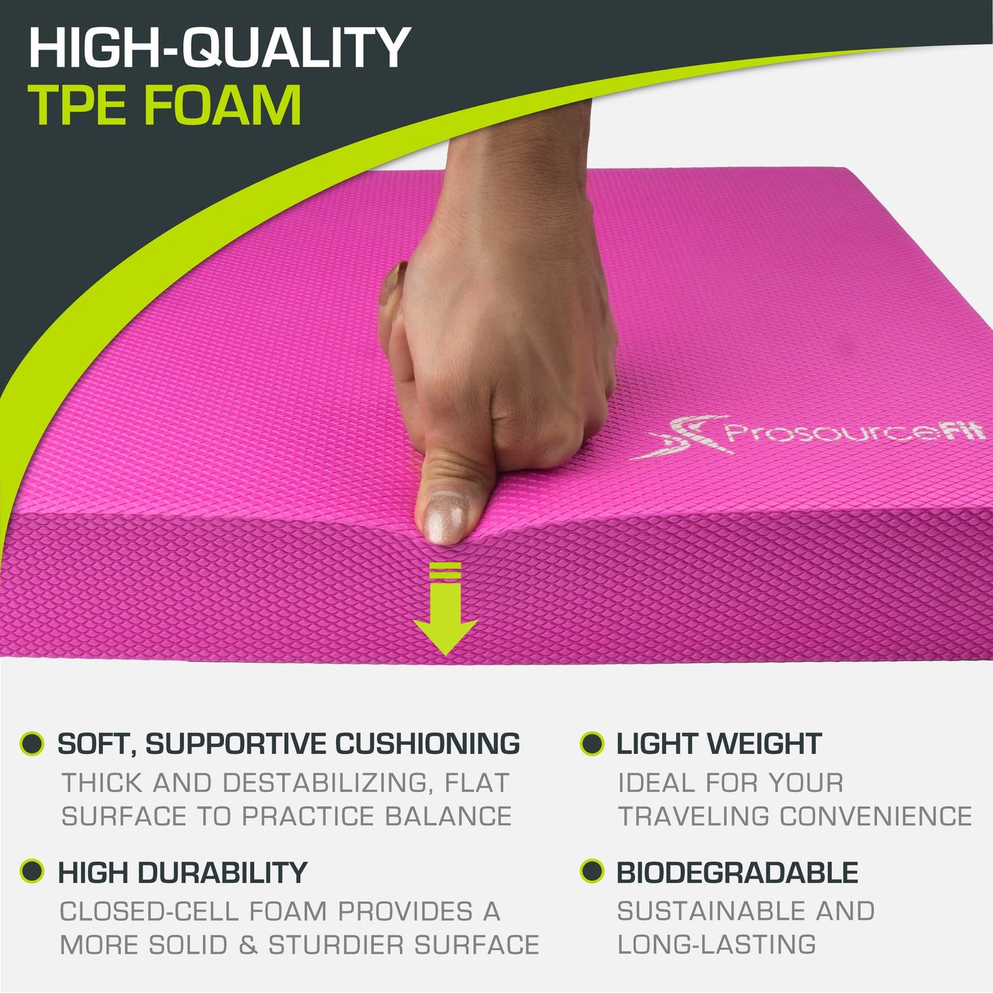 ProsourceFit Exercise Balance Pad – Large Cushioned Non-Slip Foam Mat & Knee Pad for Fitness, Stability Training, Physical Therapy, Yoga 15"x19", Pink