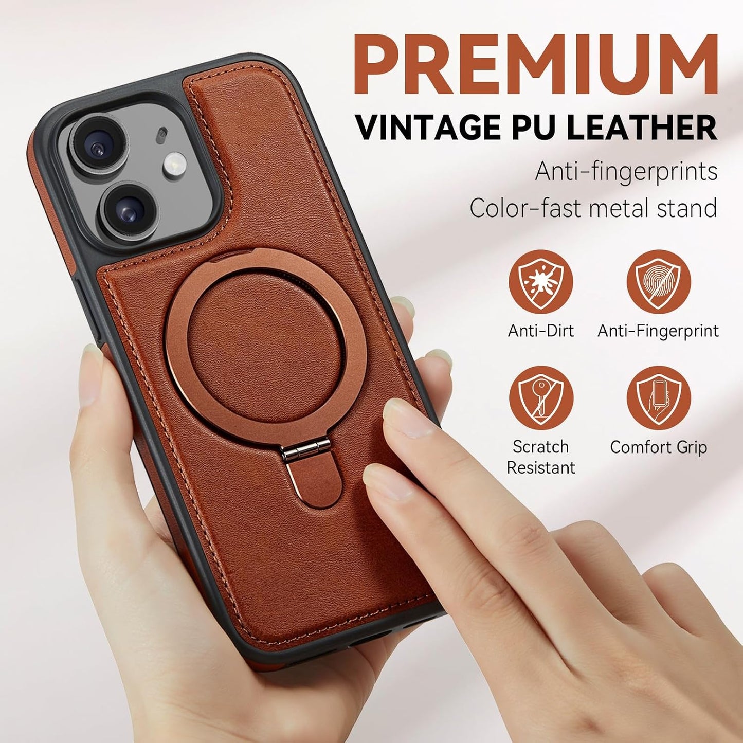 12/12 6.1", for iPhone Pro Case with Stand, Compatible with MagSafe, Slim PU Leather & TPU Drop-Proof Protective
