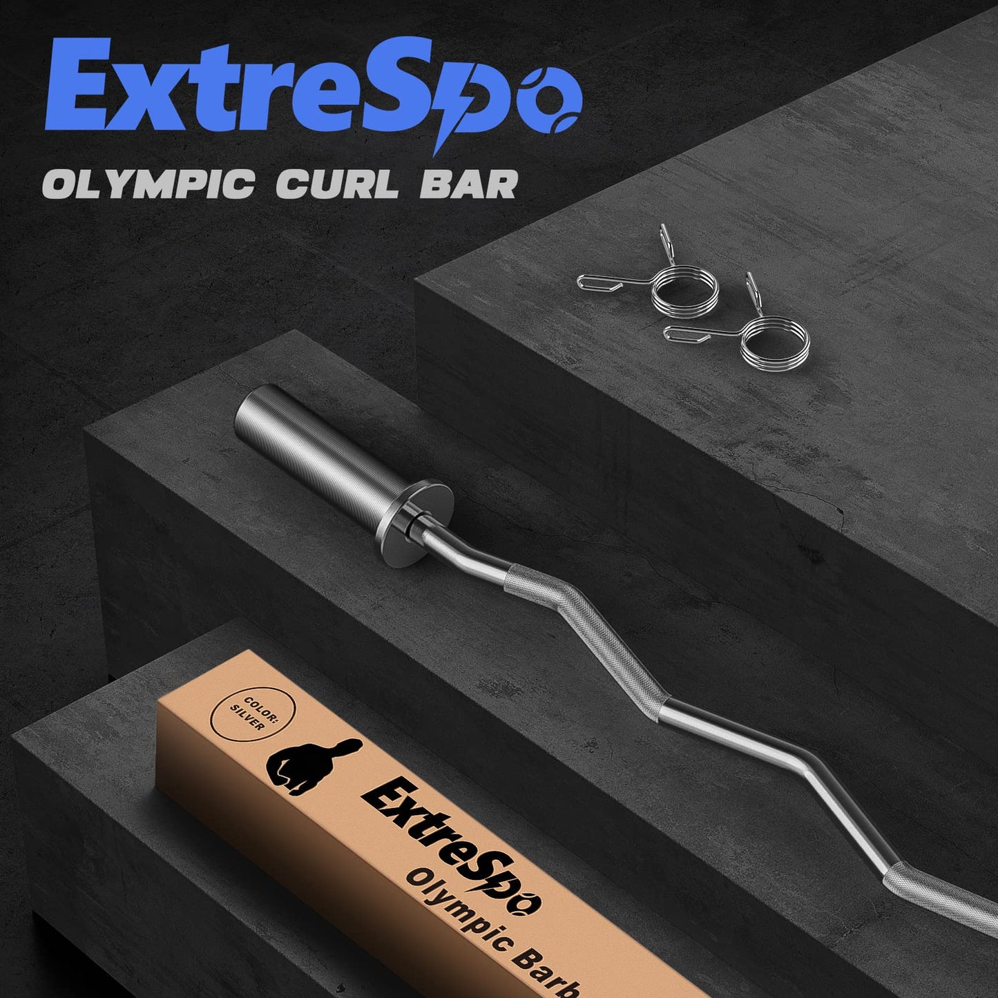 Olympic EZ Curl Bar, 47" Barbell Bar for Weight Lifting, Biceps, triceps, Back/Leg Muscle Group exercise,Chrome Curling Bar for 2 Inch Weight Plates,with 2 Spring Collars