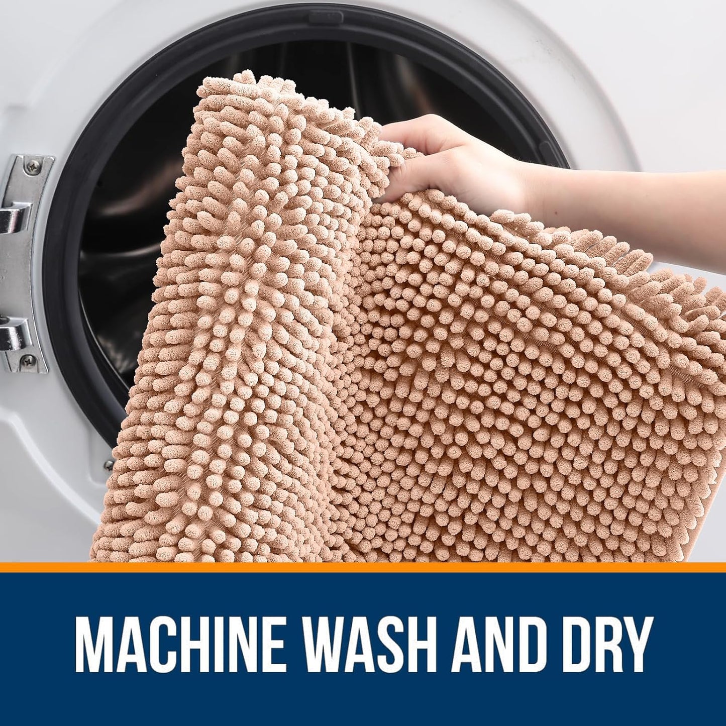 OLANLY Large Bathroom Rugs - Extra Soft Chenille Bath Mats | Quick-Dry, Machine Washable, 44x32, Peach