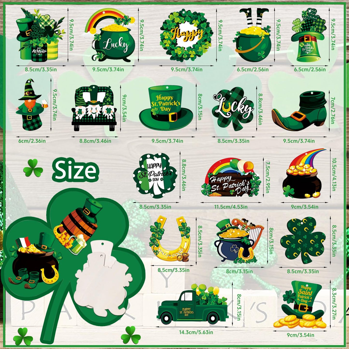 St. Patricks Day Decorations 36pcs Wooden Shamrock Ornaments, Spring Lucky Irish Day Tree Ornaments St Patrick's Day Home Party Hanging Decorations