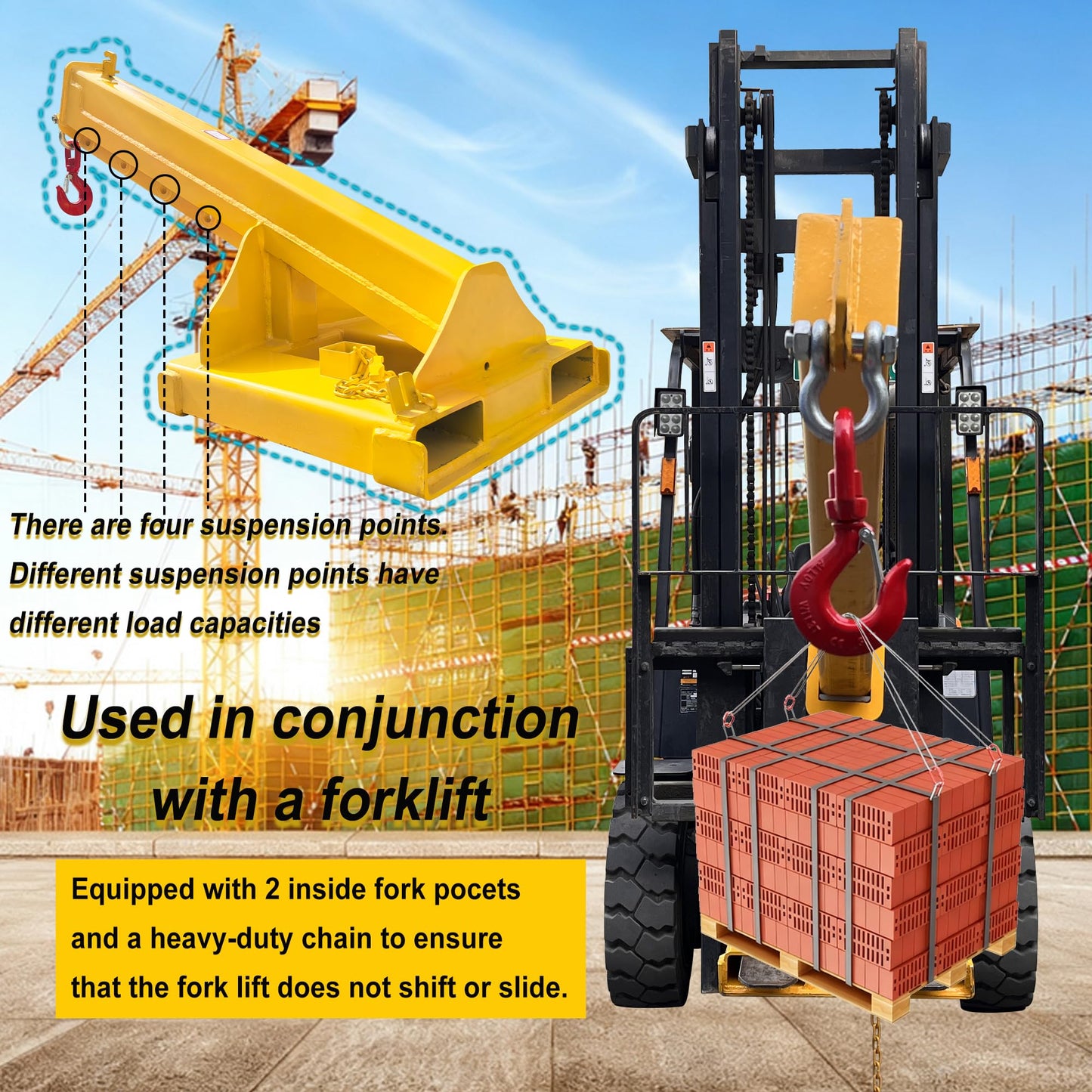 HayWHNKN Forklift Jib Boom Forklift Mobile Crane, 5T / 11000LB Telescopic Crane Attachment with Hook, Max Length 96.5'' Mobile Lifting Hoist Towing Handling for Warehouse & Construction Material