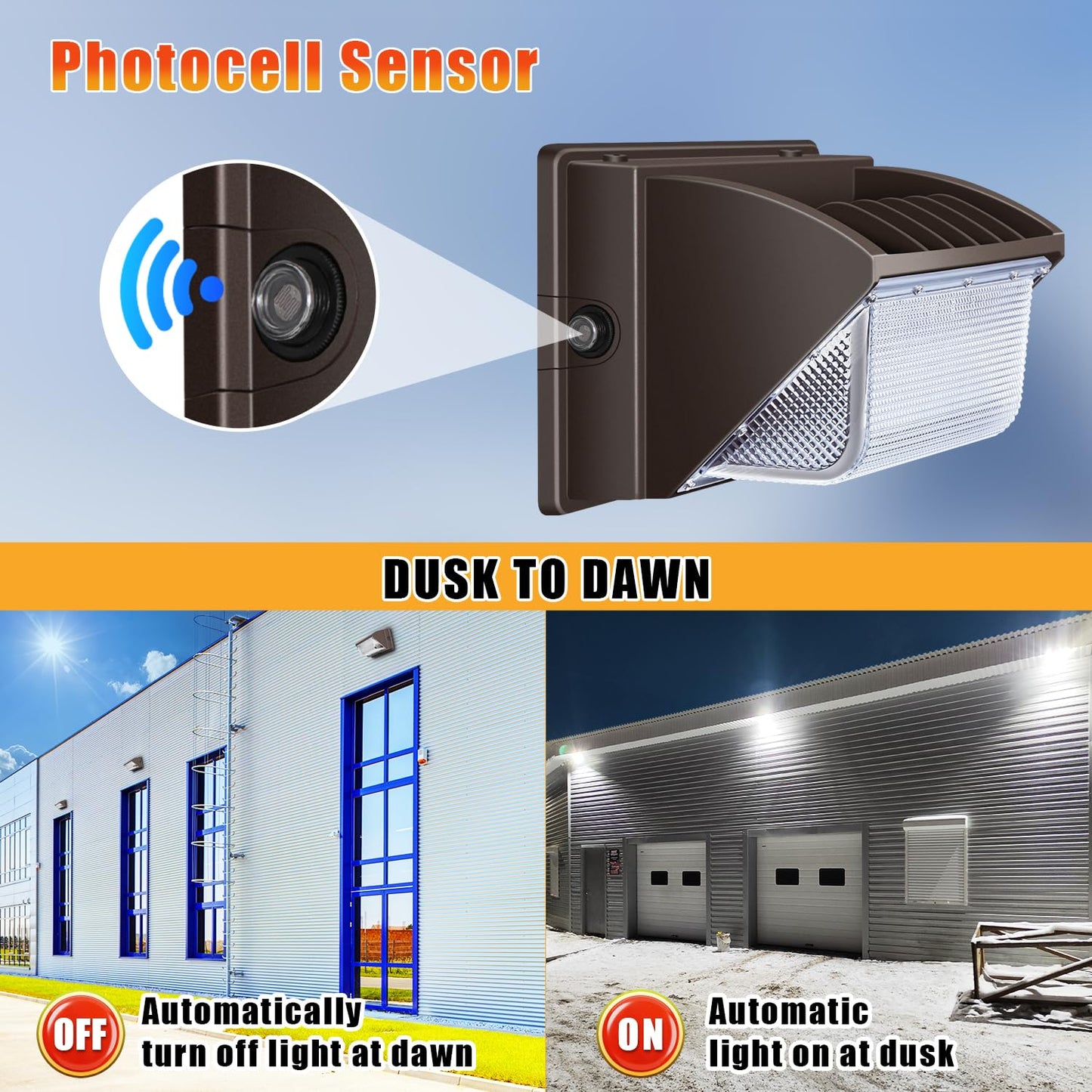 Juyace 4-Pack 150W LED Wall Pack Light, Dusk to Dawn Sensor, 5000K IP65 Outdoor Security Flood Light, Commercial Wall Mount Fixture for Building Exterior, Garage, Parking Lot