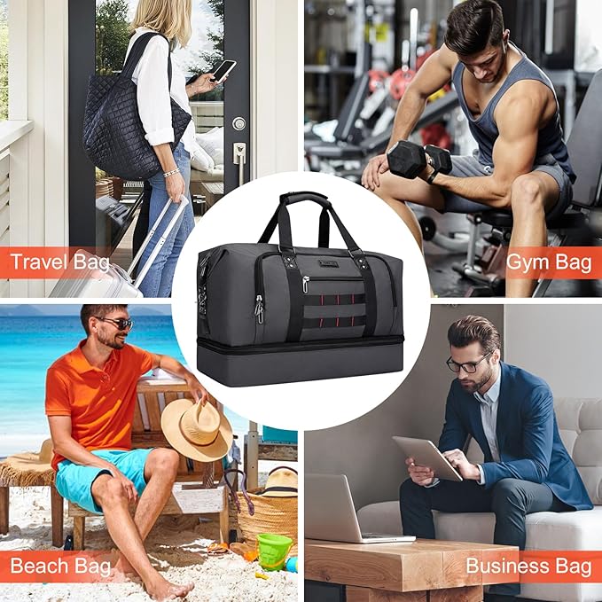 WITZMAN Travel Duffle Bags for Men Weekender Bags with Toiletry Bag Sets Carry On Overnight Bag 55L （B696 Silvery Grey）