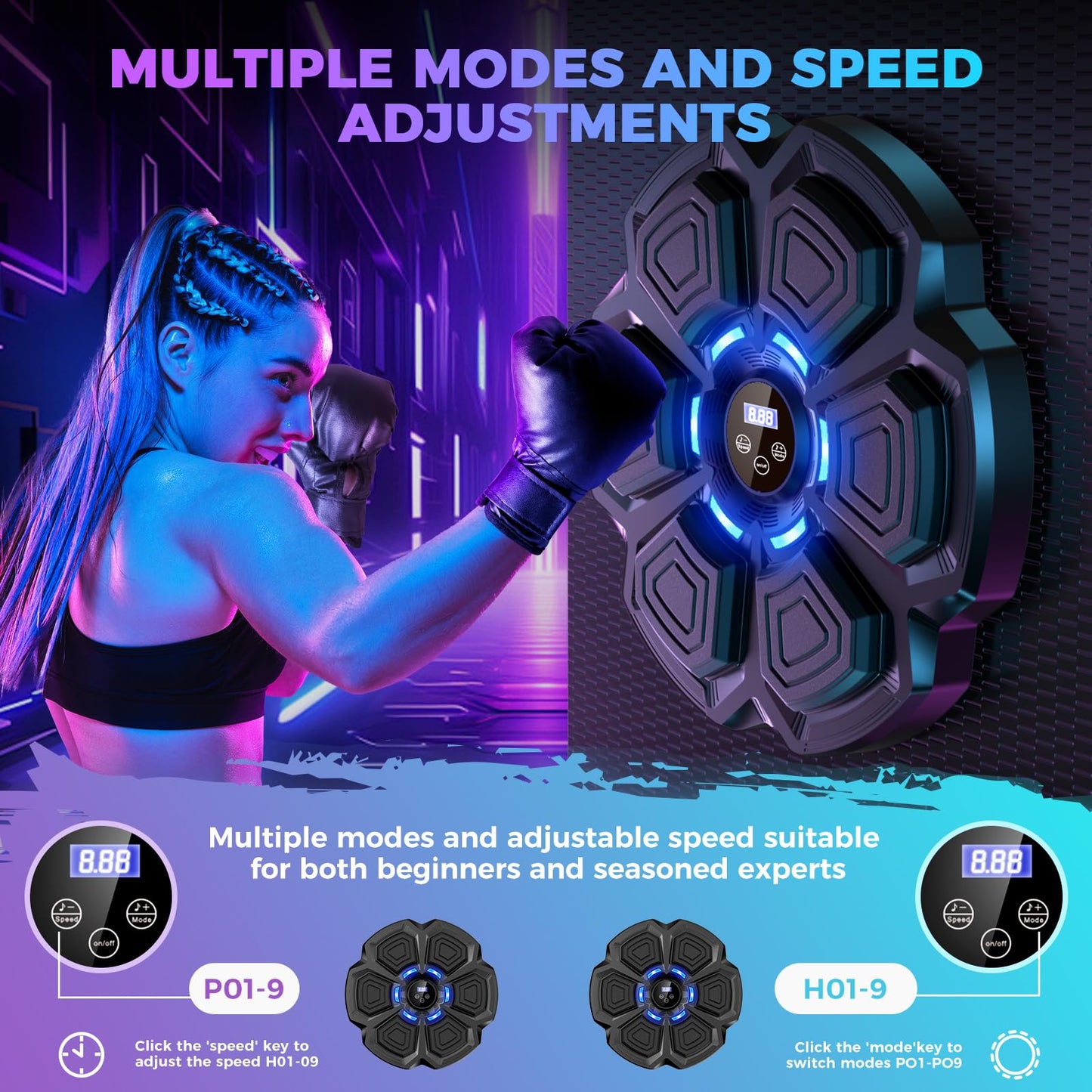 Beyn 2026 Music Boxing Machine Upgrade - Smart Bluetooth,Two Pairs of Gloves.Multiple Modes.Wall-Mounted for Home/Office/Gym.Ideal for Adults and Kids.Space-Saving,Brings Fun Workouts and Family Fun.