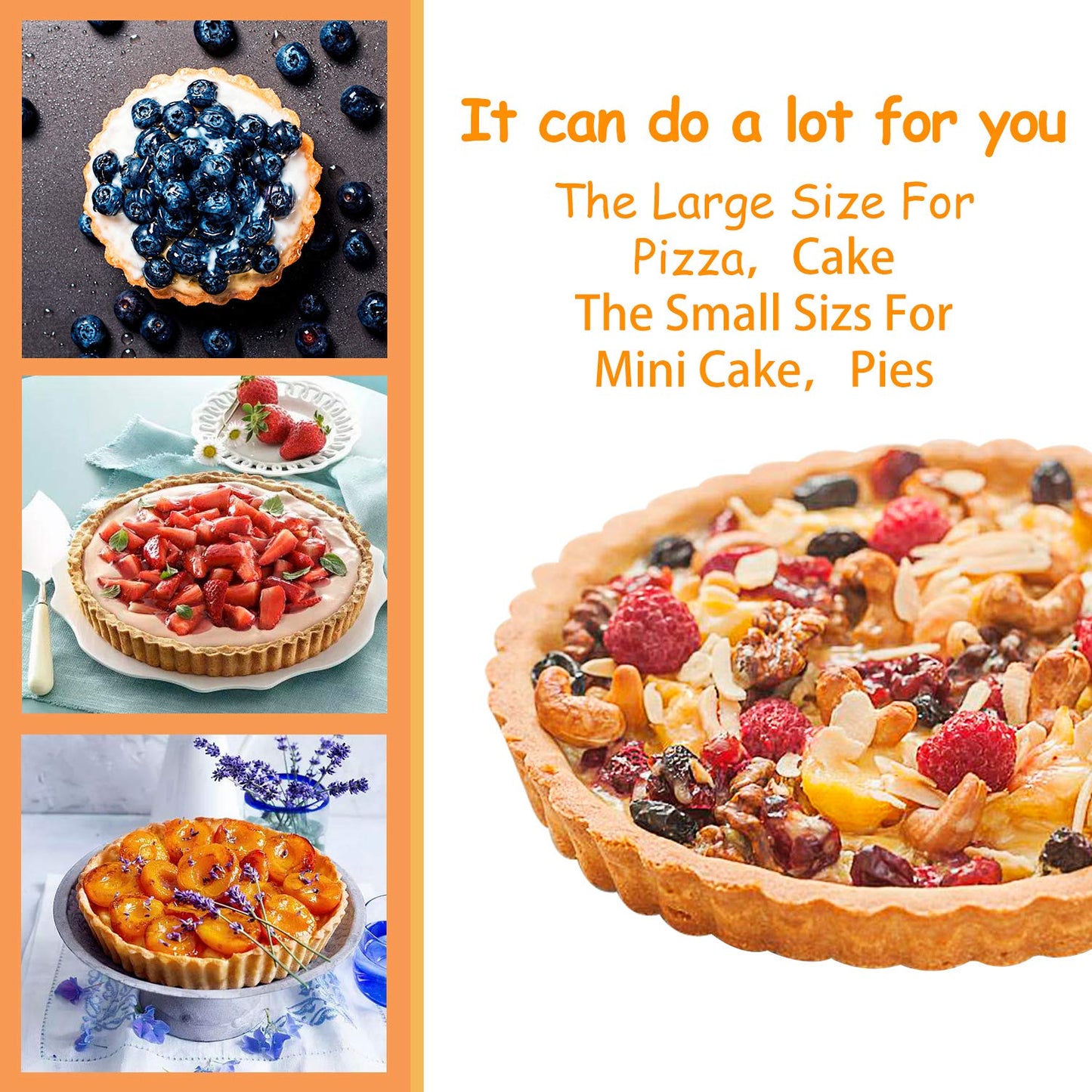 IAXSEE 10 Inch,9.5 inch and 4 Inch 4 Pack Round Tart Pan with Removable Bottom Quiche Pan Non-Stick Baking Dish Pan Carbon Steel Pie Tart for Kitchen Cooking Baking