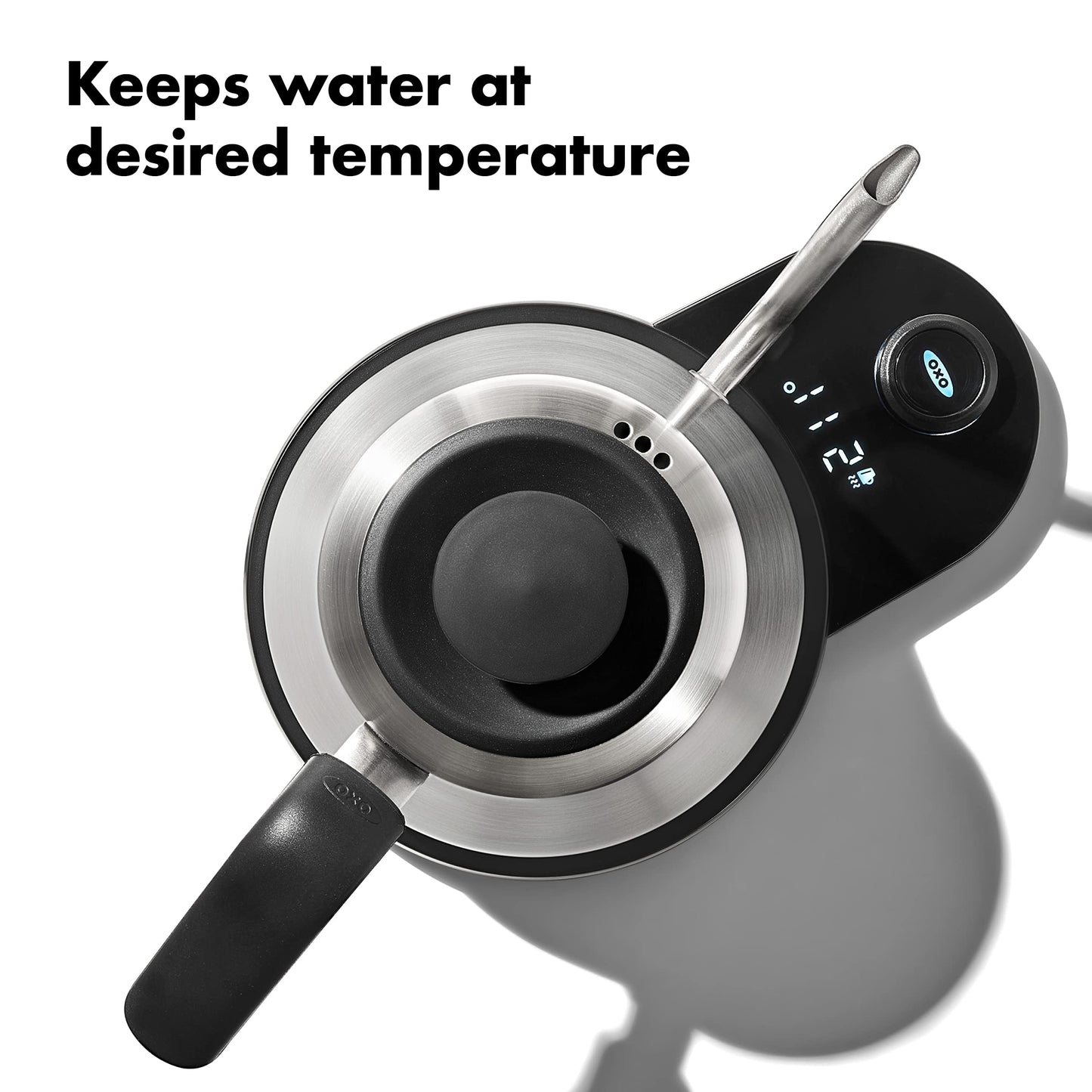 OXO Brew Adjustable Temperature Pour Over Kettle, 1 L, Gooseneck Electric Kettle, Stainless Steel with Timer