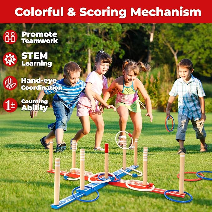 Ring Toss Game for Adults, 20 Rings & Carrying Bag- Upgraded 30" Extra Large Outdoor Backyard/Indoor Party Game(All Weather)- Easy Setup Yard Game for Kids Family Toy for Boys & Girls