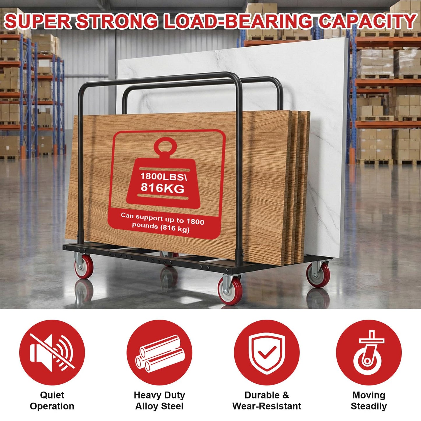 Heavy Duty Table Dolly with PU Swivel Wheels Heavy Duty Table Trolley 1800 LBS for Party Events Hotel Factory Warehouse
