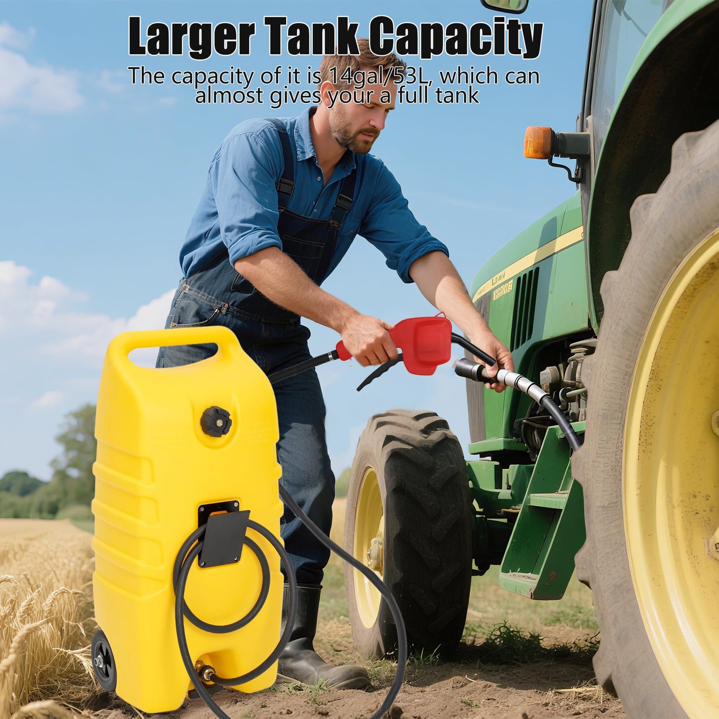 Garvee 15 Gallon Gas Can, Fuel Caddy with Pump, Fuel Transfer Tanks with 10 FT Delivery Hose Diesel Fuel Can for Cars, Lawn Mowers, Boats,Medium, Yellow