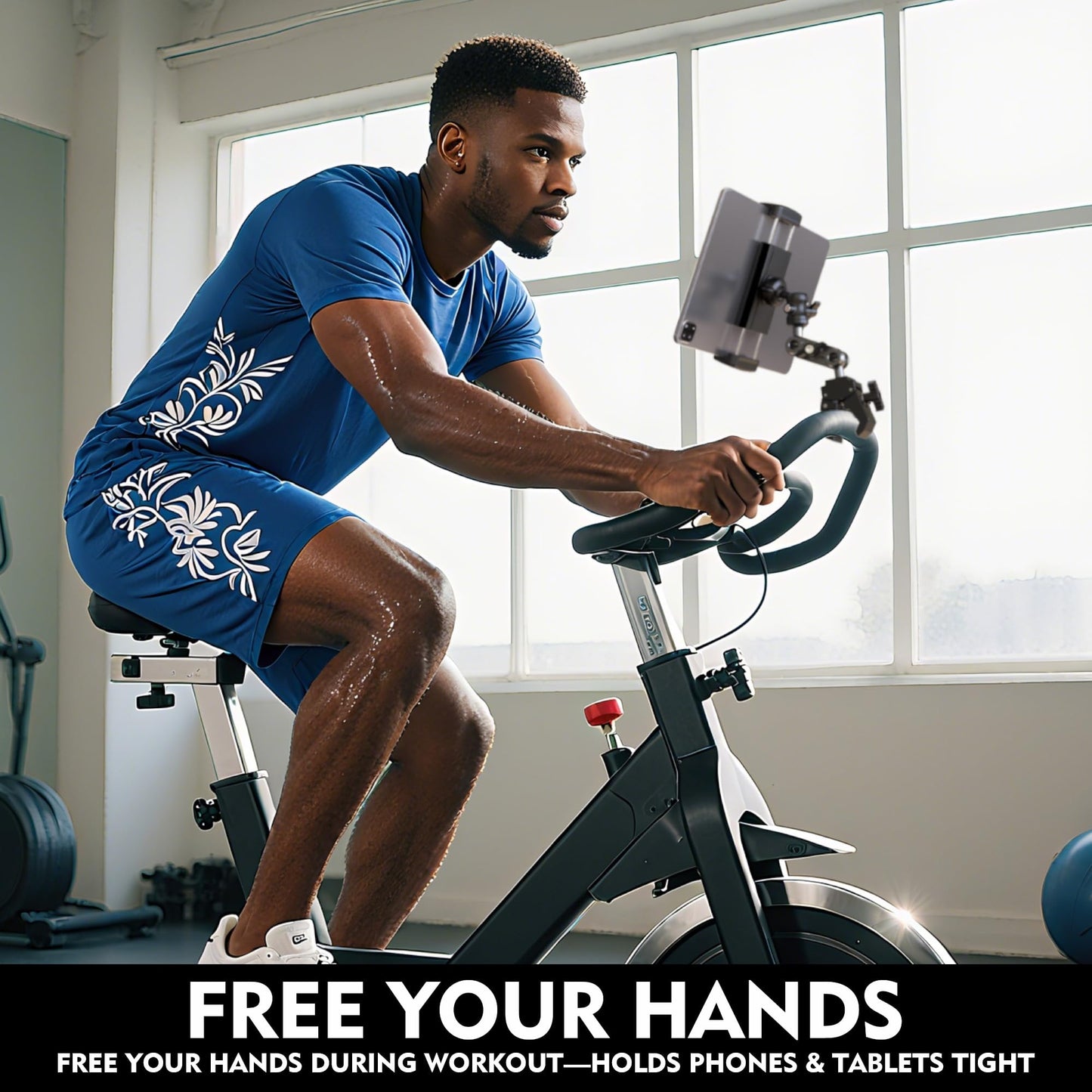 VasSmtCPH Tablet Holder for Treadmil Indoor Cycle Elliptical Spin Bike Peloton Music Stand 360° Adjustable Super Crab Handlebar Climp Mount Compitable with 4.7~12.9" iPad Switch iPhone e-Reader