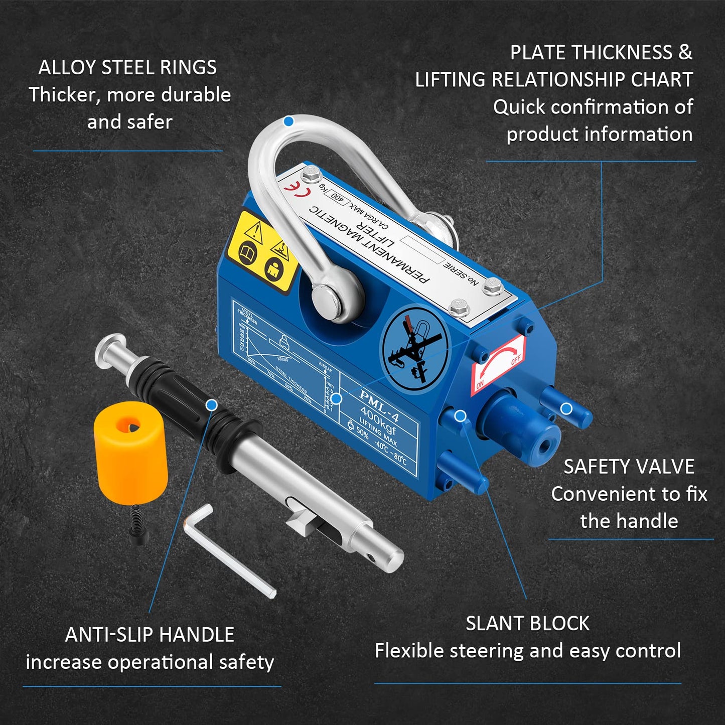 Mxmoonant 880lb/400kg Permanent Magnetic Lifter Magnet Lifting Hoist with Handle, 2.5X Safety Factor, Heavy Duty for Suction Steel Iron Sheet Block