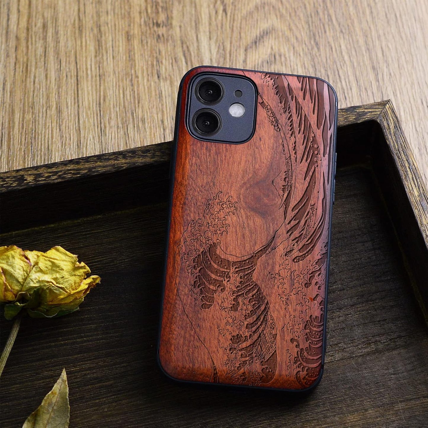 Carveit 12 Magnetic Wood Case for iPhone Case [Natural Wood & Soft TPU] Shockproof Protective Unique & Classy Wooden