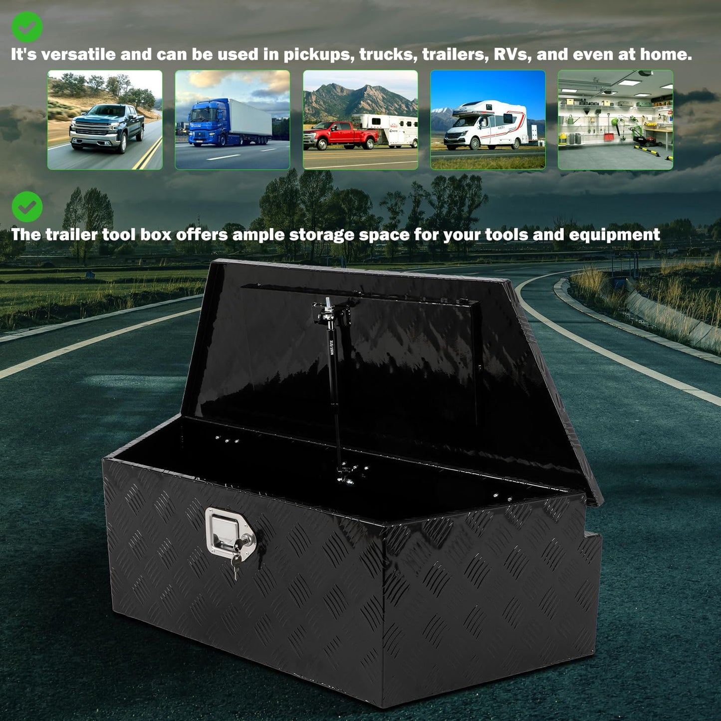 SCITOO 39 Inch Diamond Plate Truck Bed Tool Box,Heavy Duty Aluminum Crossover Storage for Most Full Size Pickups,Lockable Weatherproof Chest,Fits 39" Truck Beds,Easy Access to Load and Unload