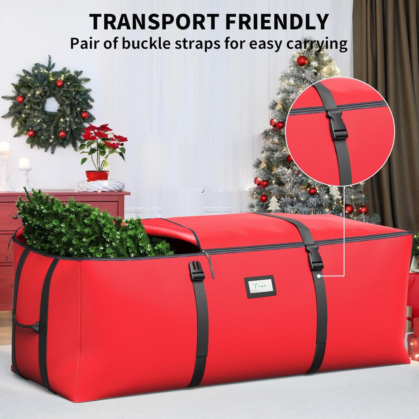 Skiennix Christmas Tree Storage Bag - Fits Up to 7.5Ft Artificial Trees | Waterproof 600D Oxford Fabric, Double Zipper & Buckle Straps