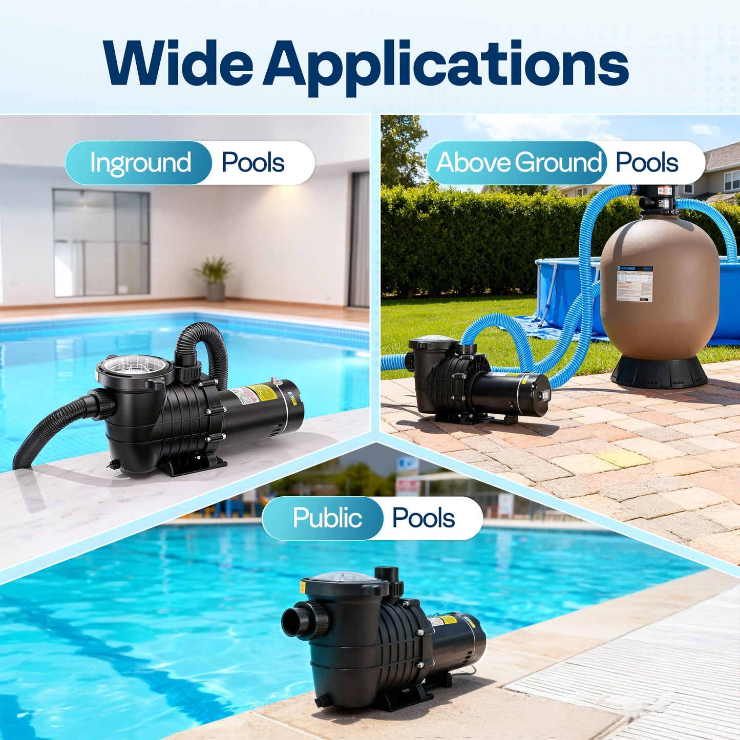 VIVOHOME 2.0HP Pool Pump - 115V/230V Self-Priming Motor - In/Above Ground - 6800GPH Energy Efficient - 1.5", 2", and 1.25"-1.5" Connectors w/Strainer Basket