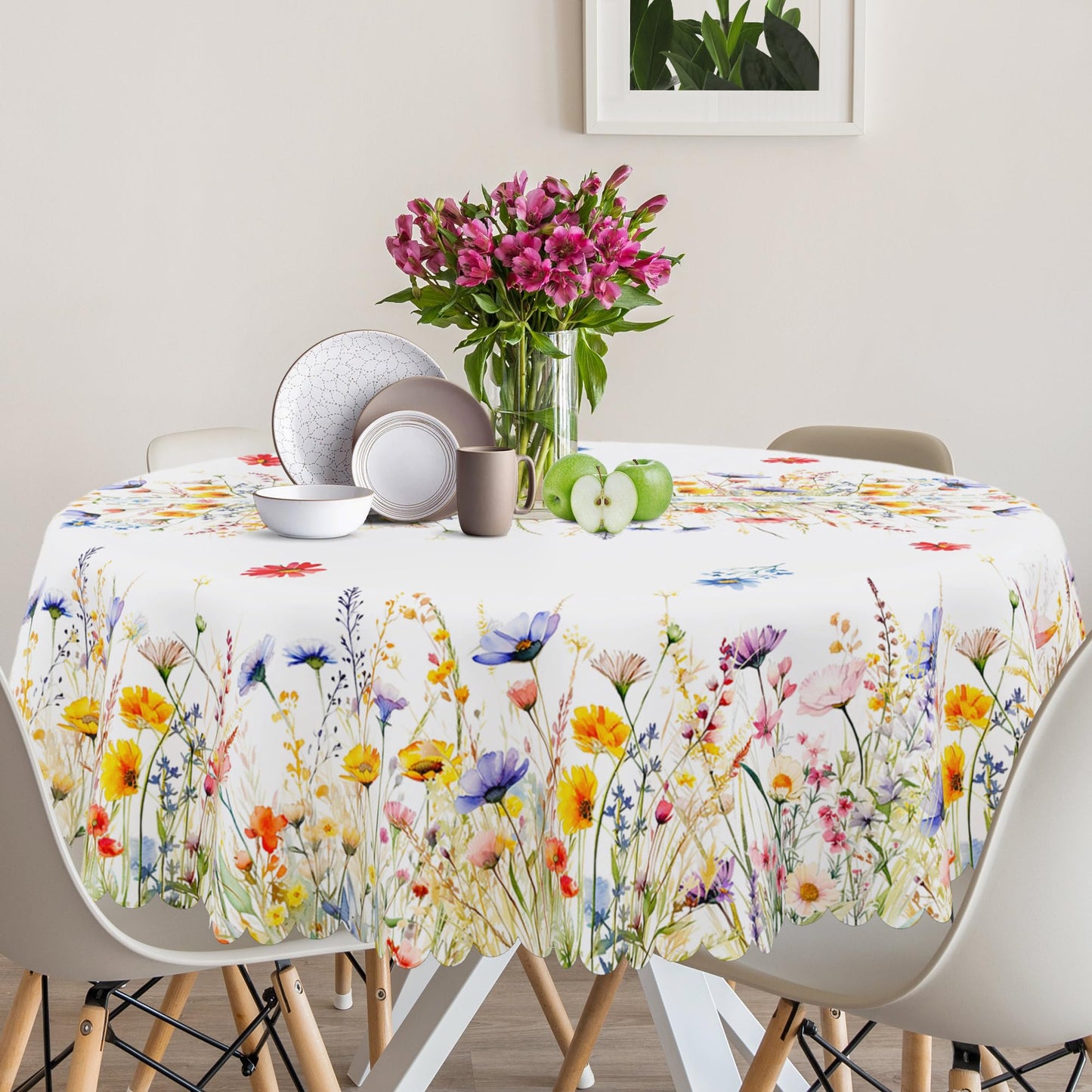 cusugbaso Round Spring Tablecloth 70 inches - Spring Decorations for Home