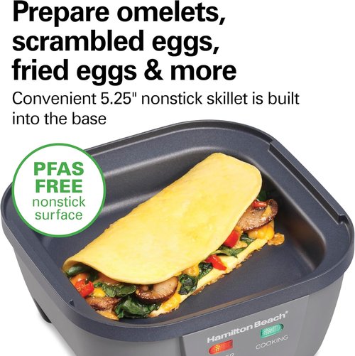 Hamilton Beach 6-in-1 Electric Egg Cooker - Versatile Hard Boiled, Sous Vide & Poacher | 5.25” Non-Stick Skillet in Grey