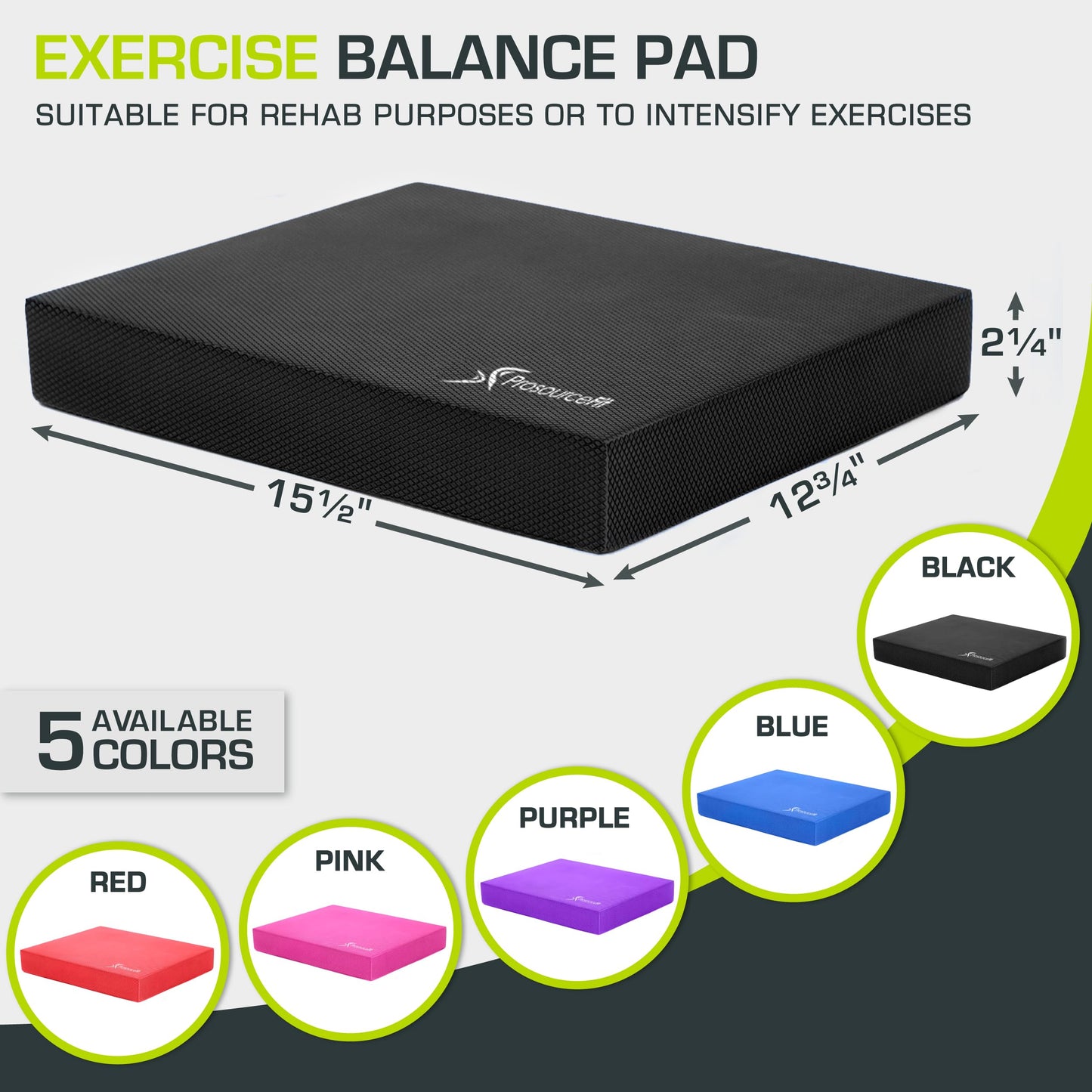 ProsourceFit Exercise Balance Pad – Non-Slip Cushioned Foam Mat & Knee Pad for Fitness and Stability Training, Yoga, Physical Therapy 15.5”x12.75”, Black
