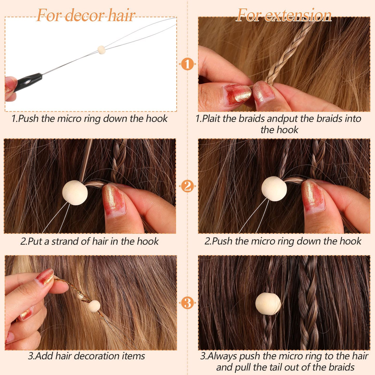 Chuangdi 20 Pieces Hair Extension Loop Needle Threader Pulling Hook Needle Bead Device for Hair or Feather Extensions Supplies, DIY Hook Tool Loop Tools(Black)