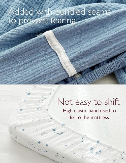Momcozy Fitted Crib Sheets - Soft Breathable Natural Cotton, 2 Pack, 52"x28", Blue Star & Moon Design
