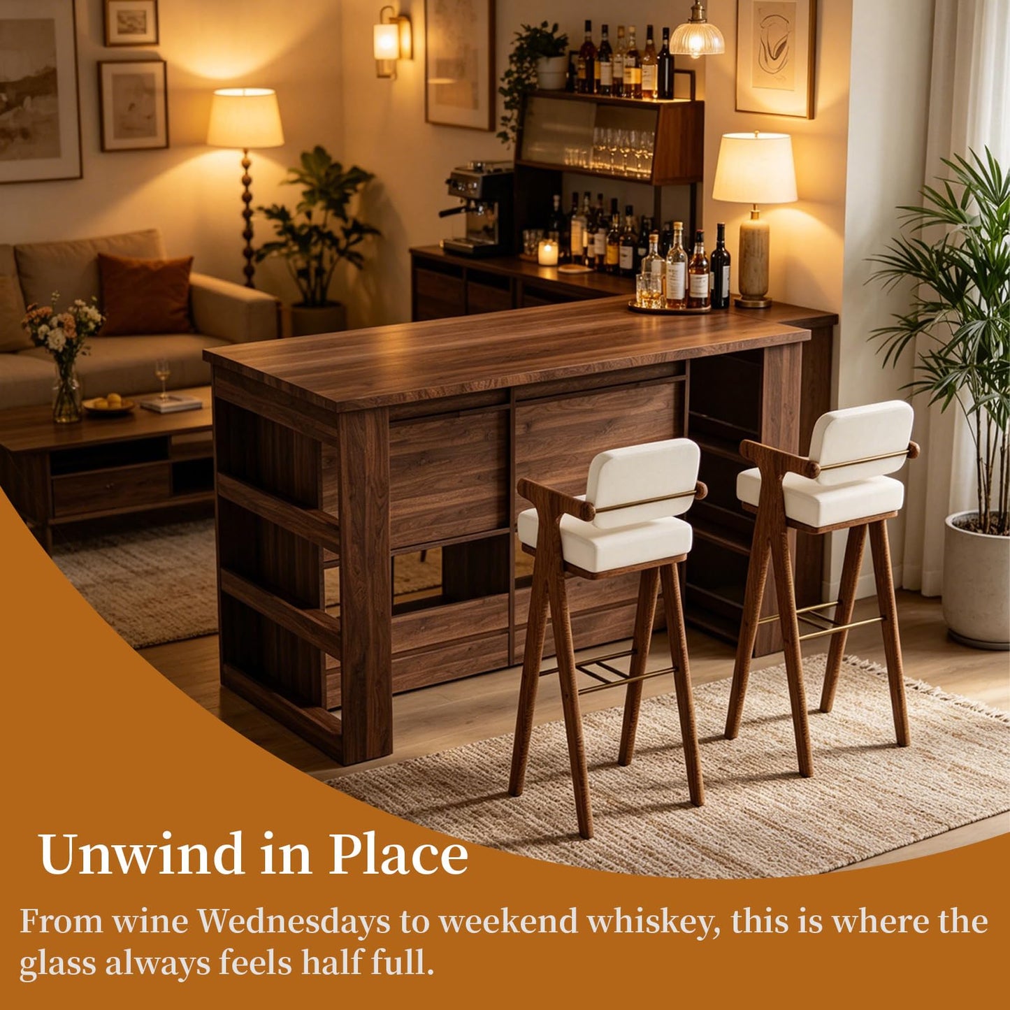 JOYSOURCE Large Farmhouse Kitchen Island with Storage 58 Inches Stationary Kitchen Island with Seating, 2 Drawers, Shelves Bar Table for Kitchen Dining Room Living Room Walnut Wood Grain
