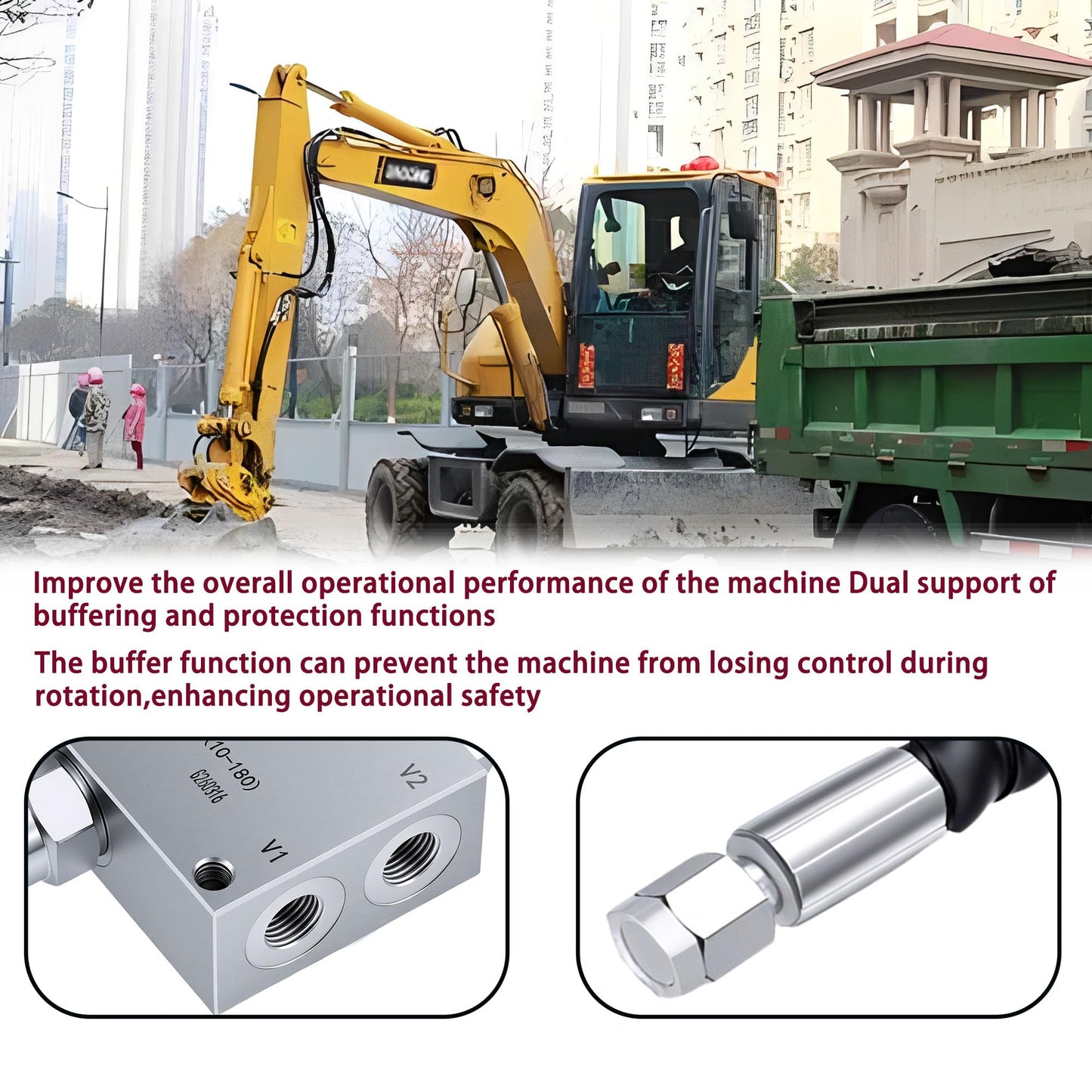 New Mini Excavator Cushion Valve Kit Complete for Swivel Motor Assembly, Fits Most Mini Excavators & Machinery with 1/4" Hydraulic Hoses & M14x1.5 Threaded Ends