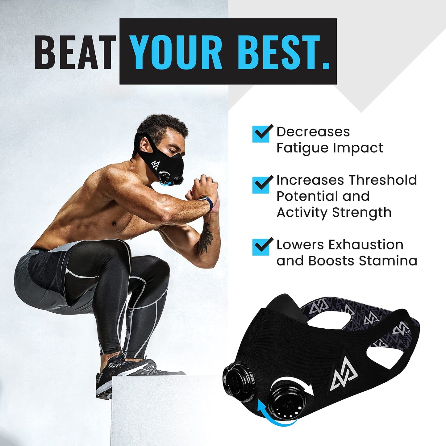 TRAININGMASK - Elevation Training Mask 2.0 - Resistance Training Mask®, High Altitude Mask, Workout Mask (Black, Small)