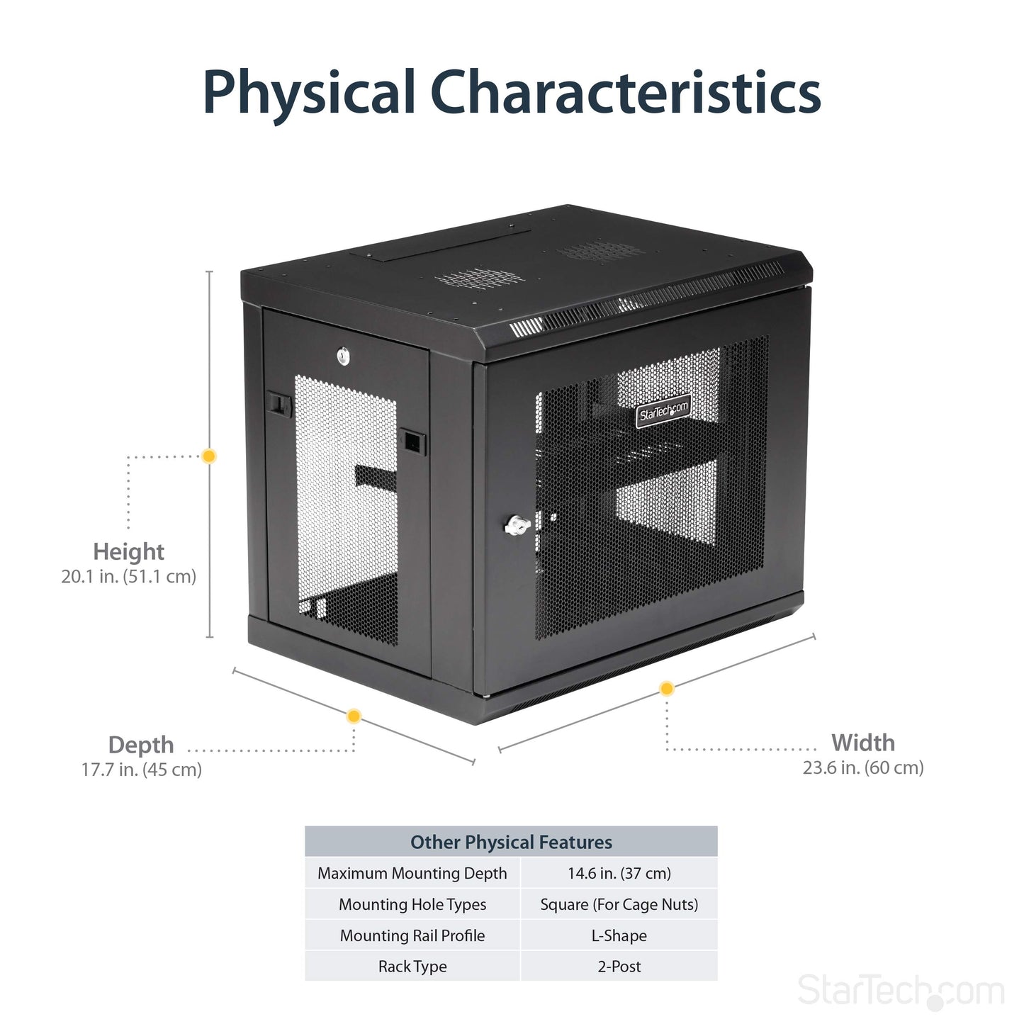 StarTech.com 2-Post 9U Wall Mount Network Cabinet w/ 1U Shelf, 19" Wall-Mounted Server Rack Kit for IT / Data Computer Equipment, Ships Fully Assembled
