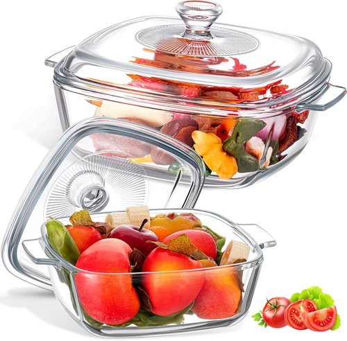 Maxcheck Glass Casserole Dish Set - 2 Pieces with Lids | 0.8L & 1.5L Oven-Safe Cookware for Home & Party