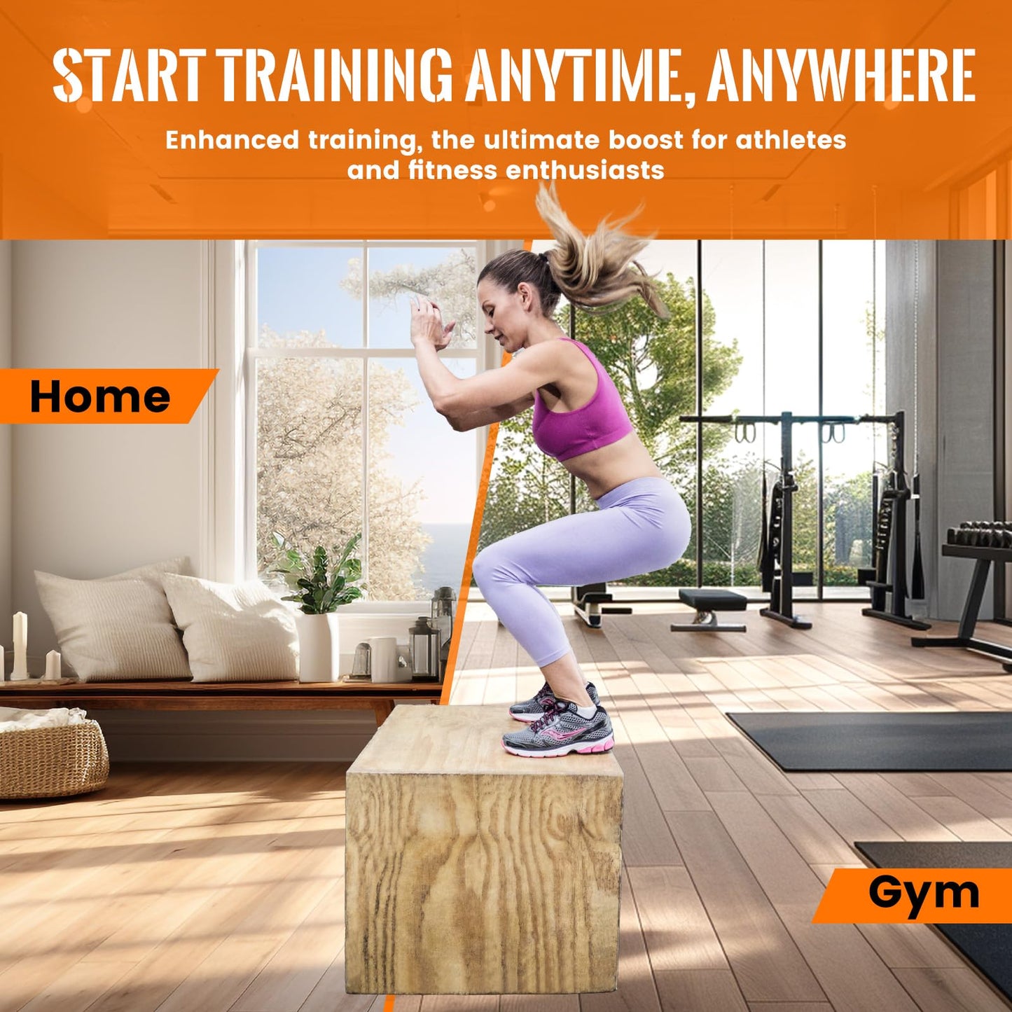 CAELUM 3-in-1 Wooden Plyo Box – Non-Slip Jump Box for Home & Gym, Heavy-Duty 400lbs Plyometric Box for Step-Ups, Squats, Strength & Agility Training 16" x 13" x 12"