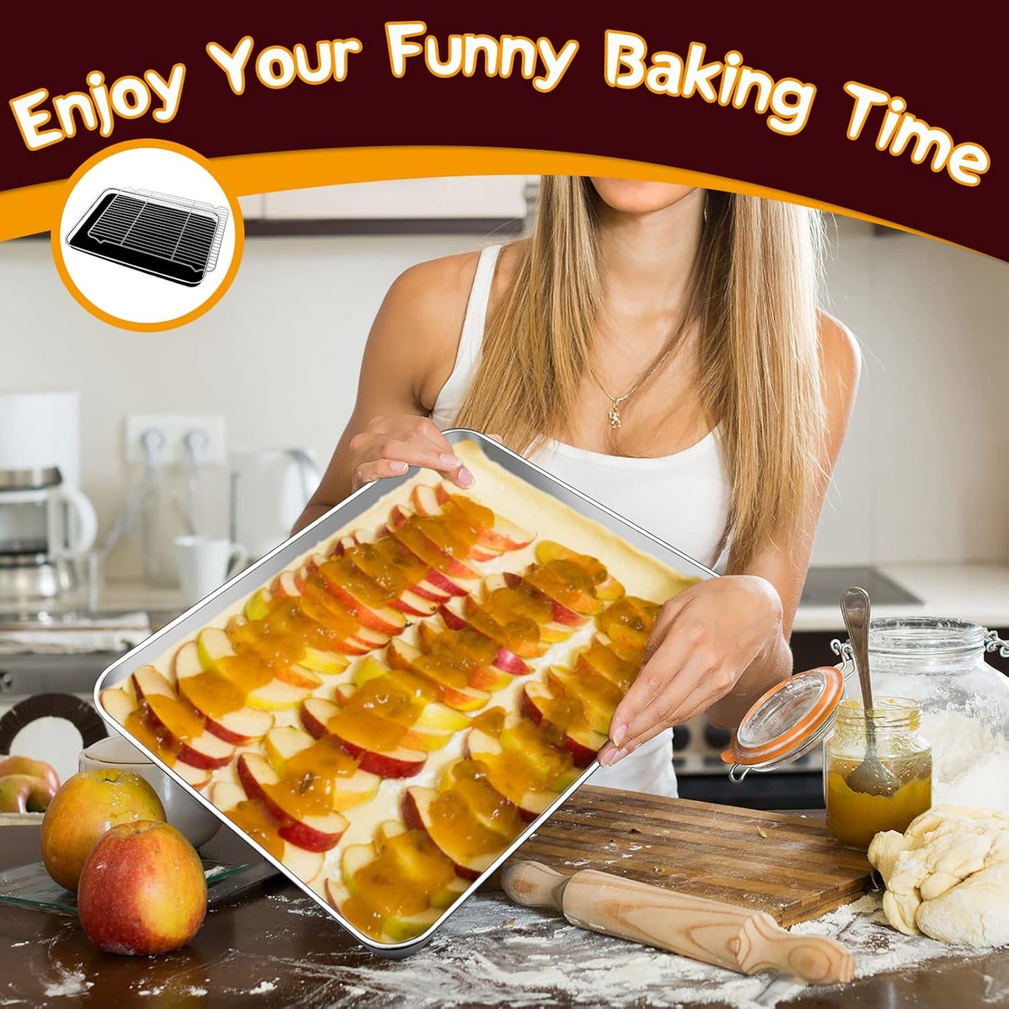 P&P CHEF 17.5 Inch Stainless Steel Baking Sheet Set - 2 Pans & Racks for Cookies | Oven & Dishwasher Safe