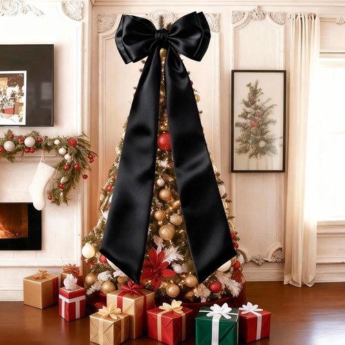 Giant Black Bow Decor - 75x19 Inch Christmas Tree Topper | Elegant Ribbon for Weddings & Parties