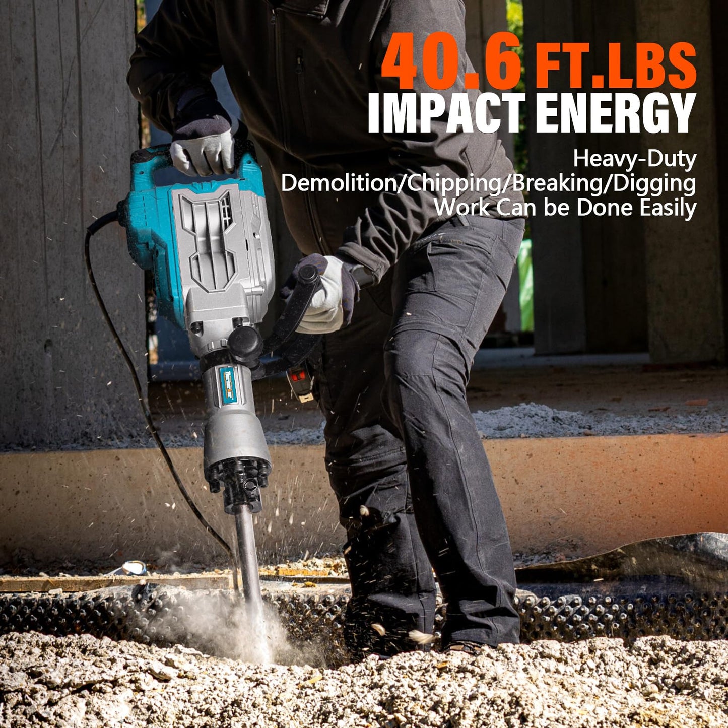 Berserker 30-Pound Demolition Jack Hammer with 4 pc. 1-3/16" Hex Chisels (Point & Flat Tips)