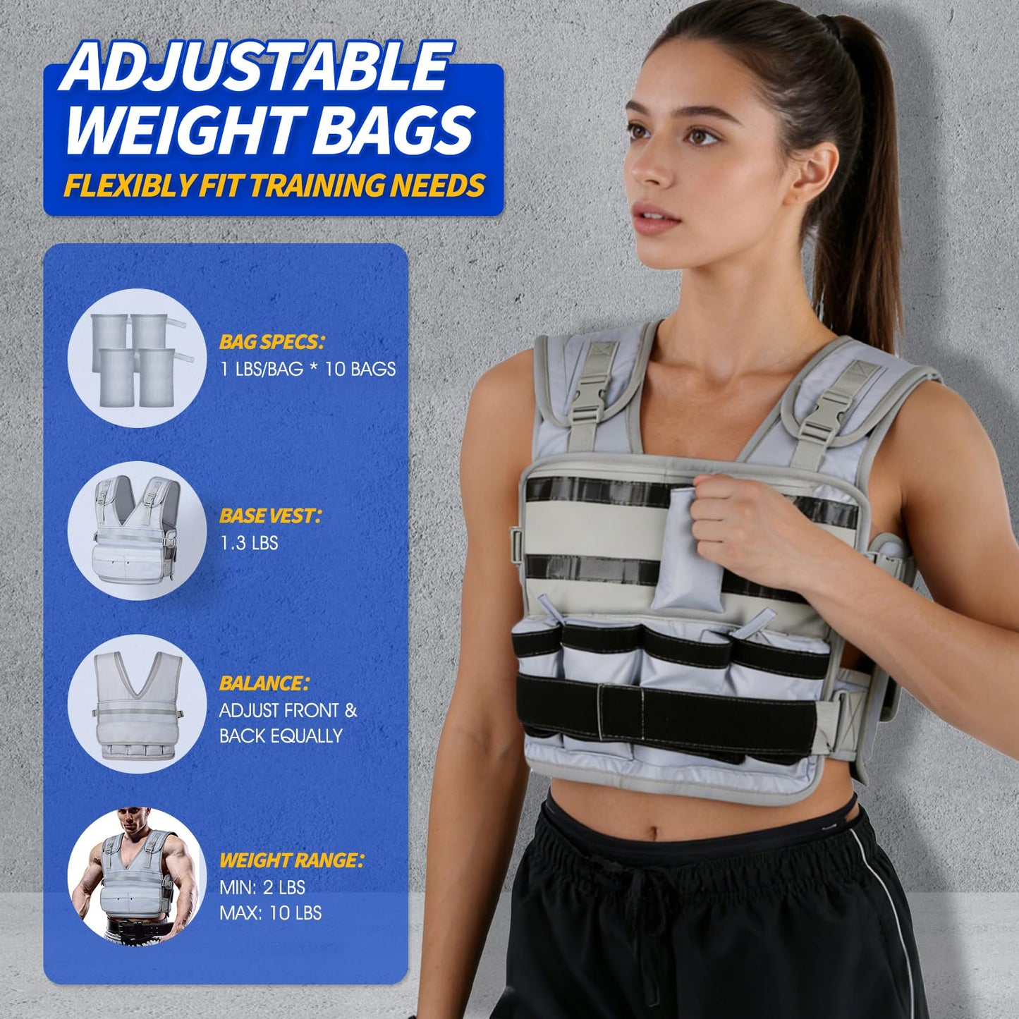 Adjustable Weighted Vest for Women Men (3.3-11.3 LBS), Custom Weight Intensity for All Exercises, Snug Fit & Stable, Washable Breathable Weight Vest for Walking Running Fitness Gym Training(Gray)
