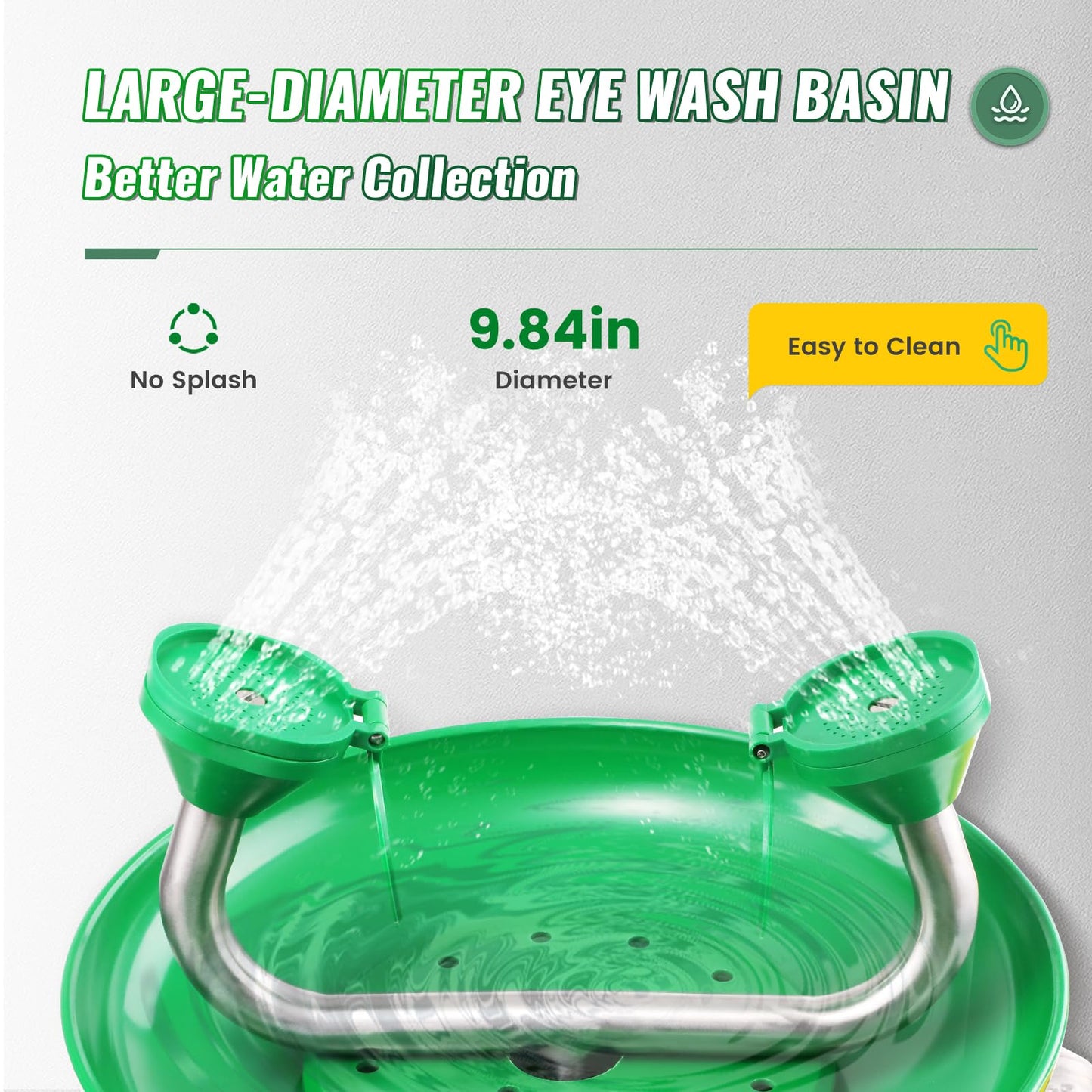 Huanyu Emergency Eye Wash Station Floor Mount Adjustable Water Flow Stand Up Eye Wash Station Eyewash Stations Stainless Steel Eye Wash Units Factory (1202-1 Green)