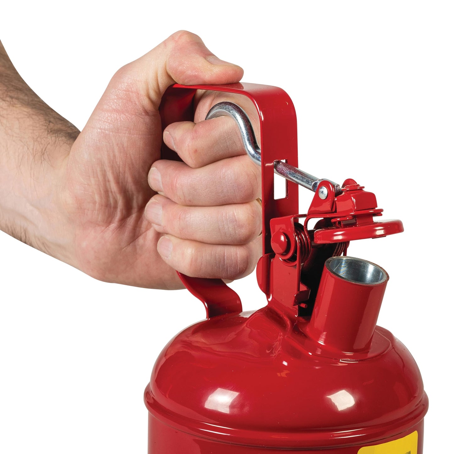 Justrite 1 Quart Type I Red Safety Gas Can for Gasoline with Flame Arrester, Self-Closing Lid, and Trigger Handle, Made in the USA, Galvanized Steel Flammable Storage Can, 10101
